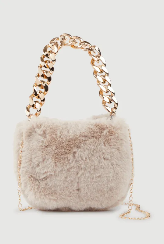 Chain Handle Faux Fur Convertible Handbag sold by Rainbow
