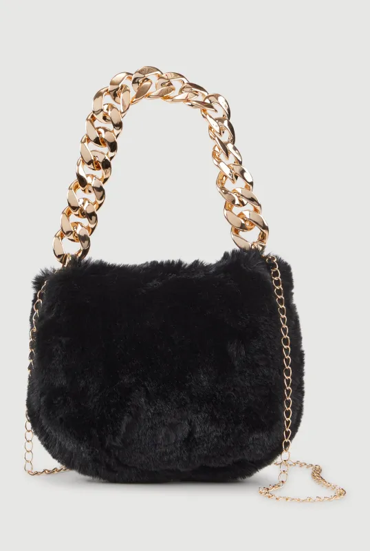 Chain Handle Faux Fur Convertible Handbag sold by Rainbow