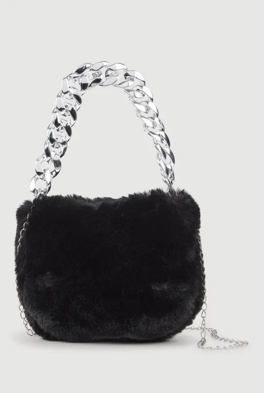 Chain Handle Faux Fur Convertible Handbag sold by Rainbow