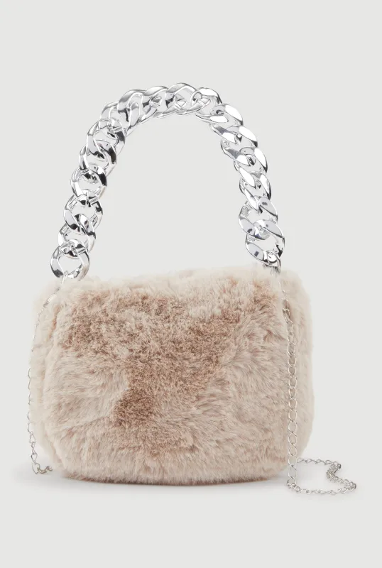 Chain Handle Faux Fur Convertible Handbag sold by Rainbow