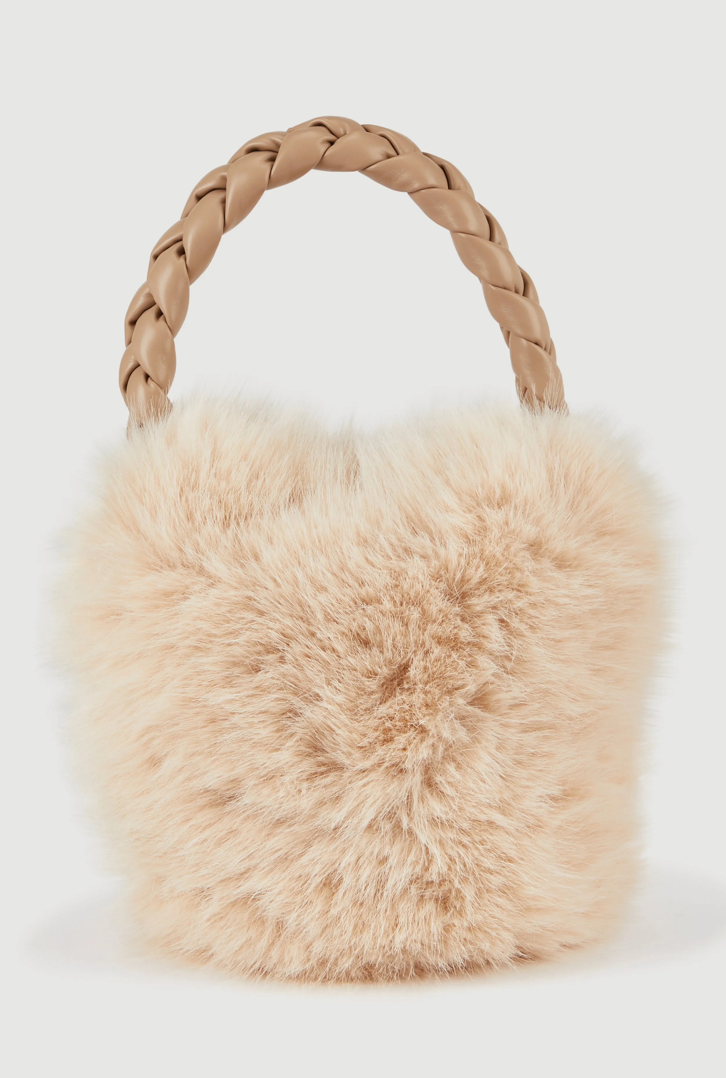 Braided Handle Faux Fur Bucket Bag sold by Rainbow product image thumbnail 2