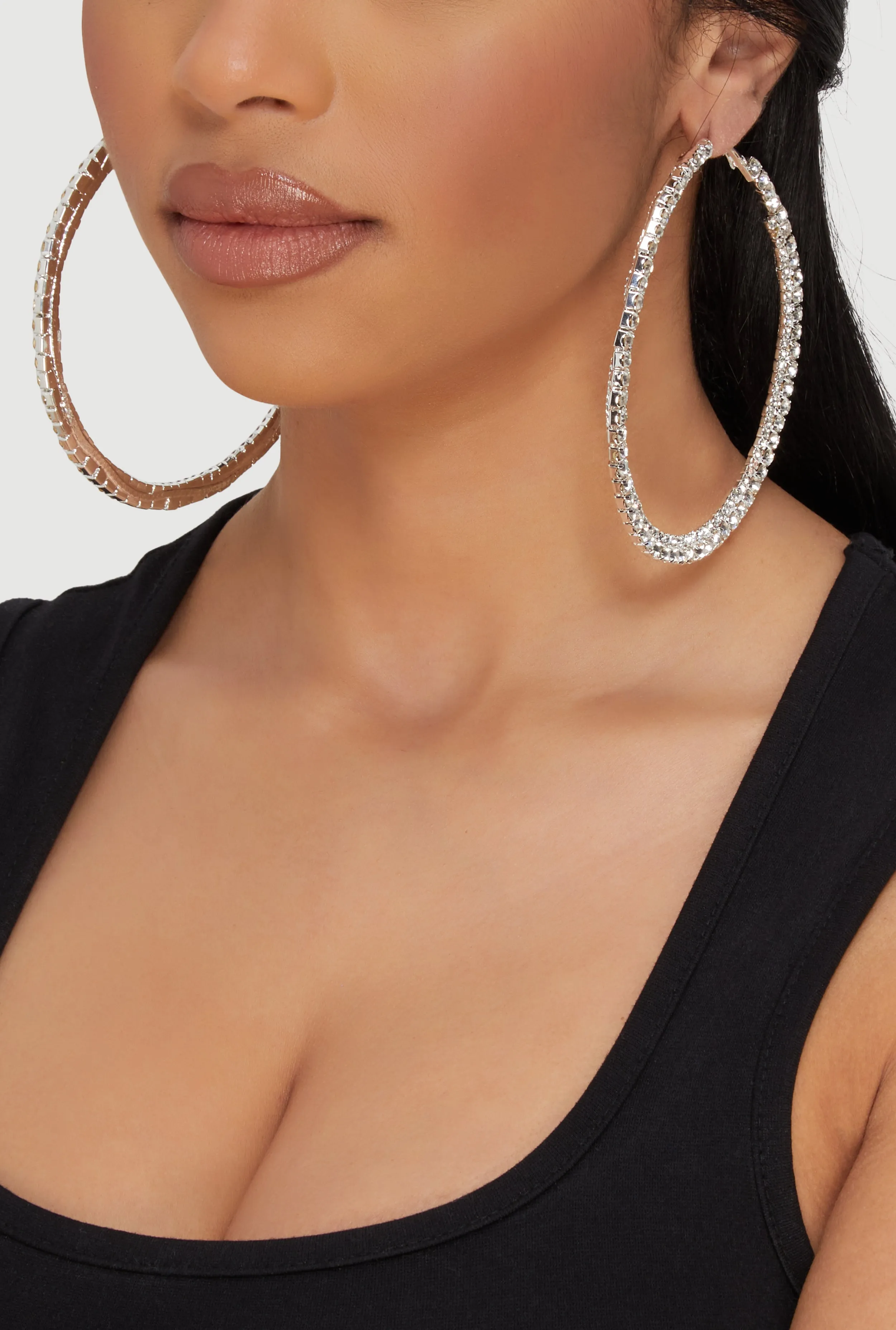 Double Rhinestone Hoop Earrings sold by Rainbow product image thumbnail 2