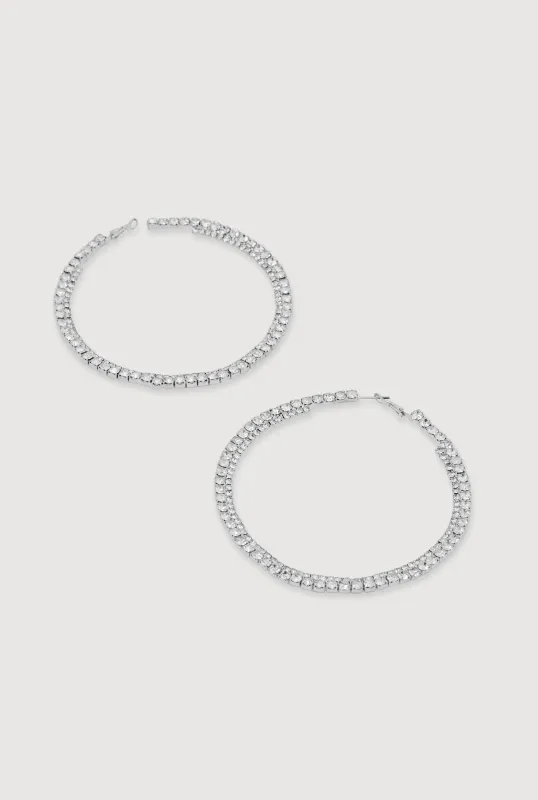 Double Rhinestone Hoop Earrings sold by Rainbow