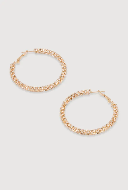 Rhinestone Encrusted Hoop Earrings sold by Rainbow