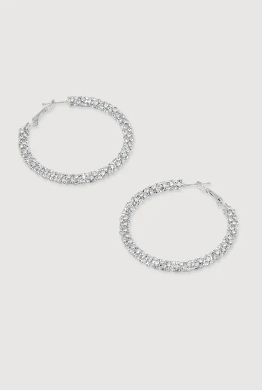 Rhinestone Encrusted Hoop Earrings sold by Rainbow