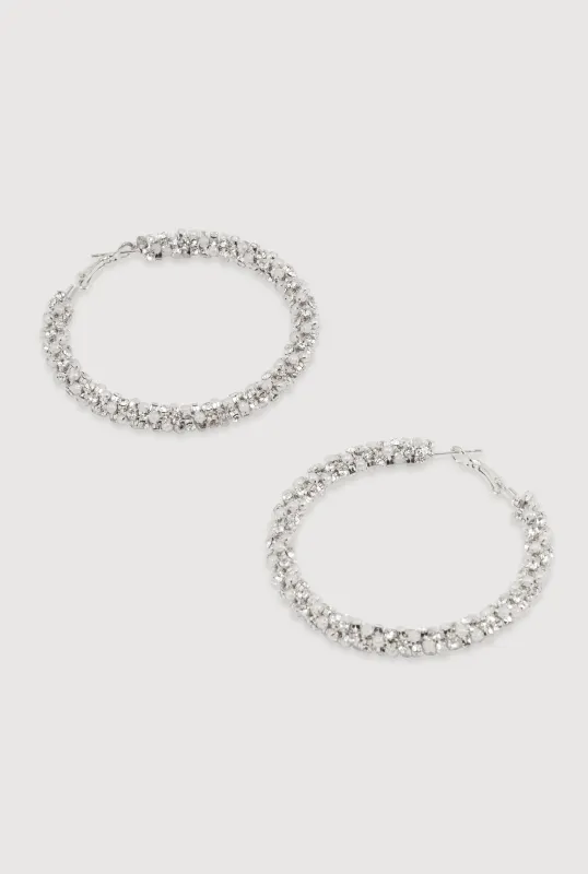 Rhinestone and Faux Pearl Encrusted Hoop Earrings sold by Rainbow