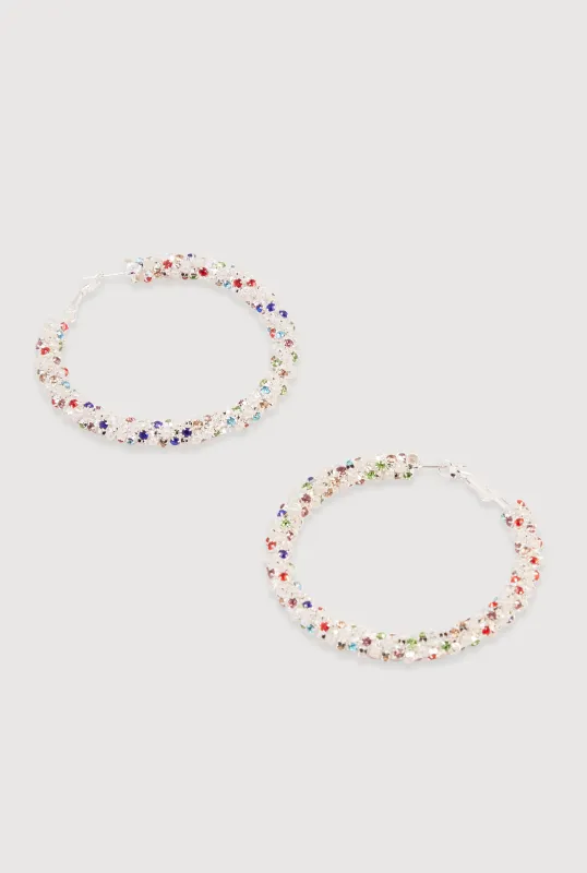 Rhinestone and Faux Pearl Encrusted Hoop Earrings sold by Rainbow