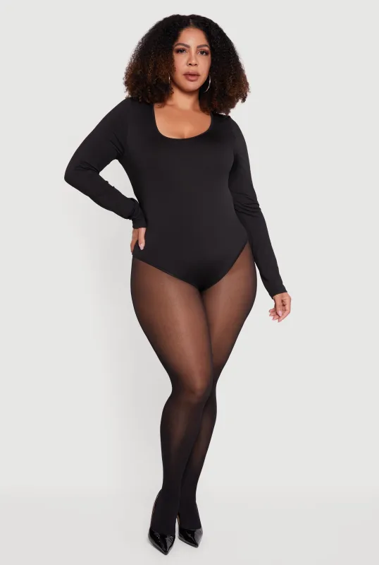Plus Size Solid Scoop Neck Bodysuit sold by Rainbow