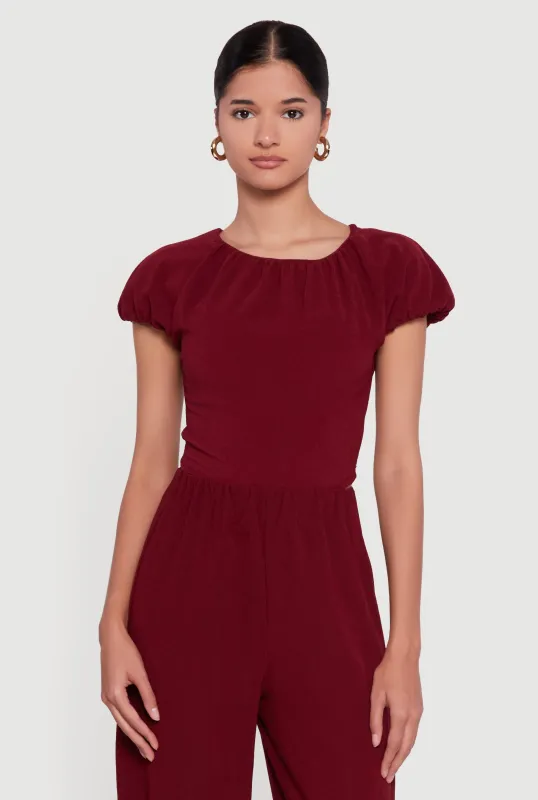 Slit Back Puff Sleeve Crop Top sold by Rainbow