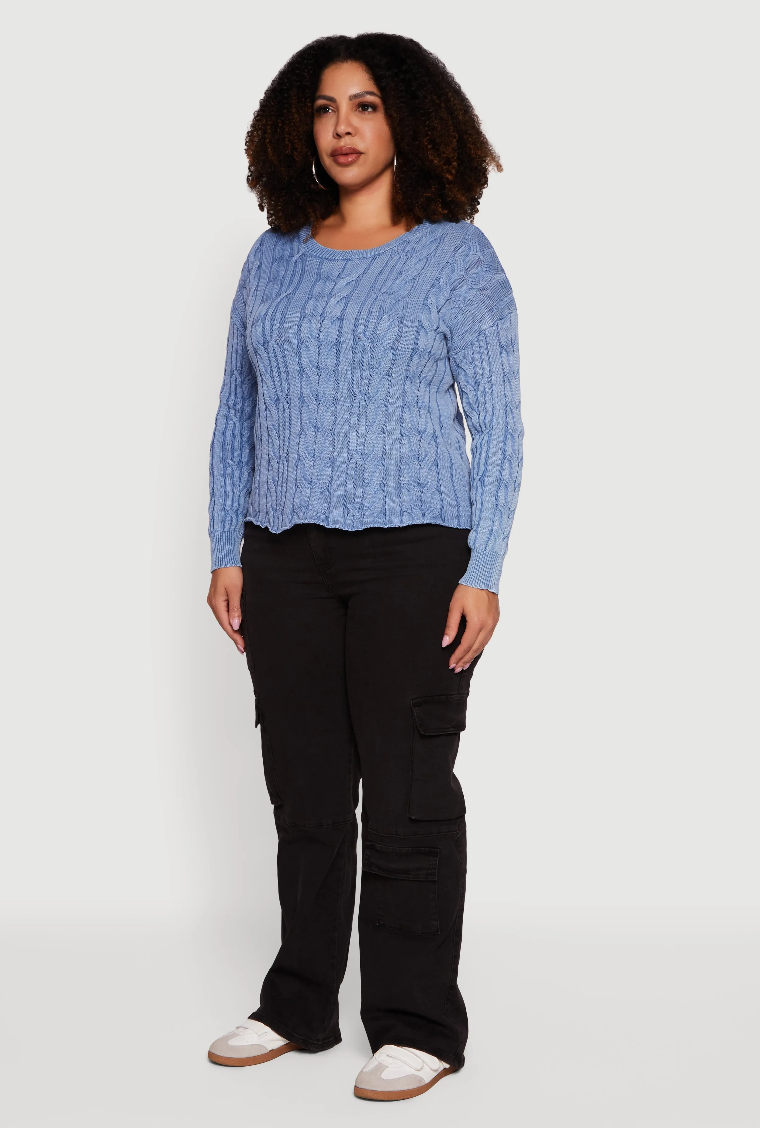 Plus Size Long Sleeve Cable Knit Crew Neck Sweater sold by Rainbow product image thumbnail 5