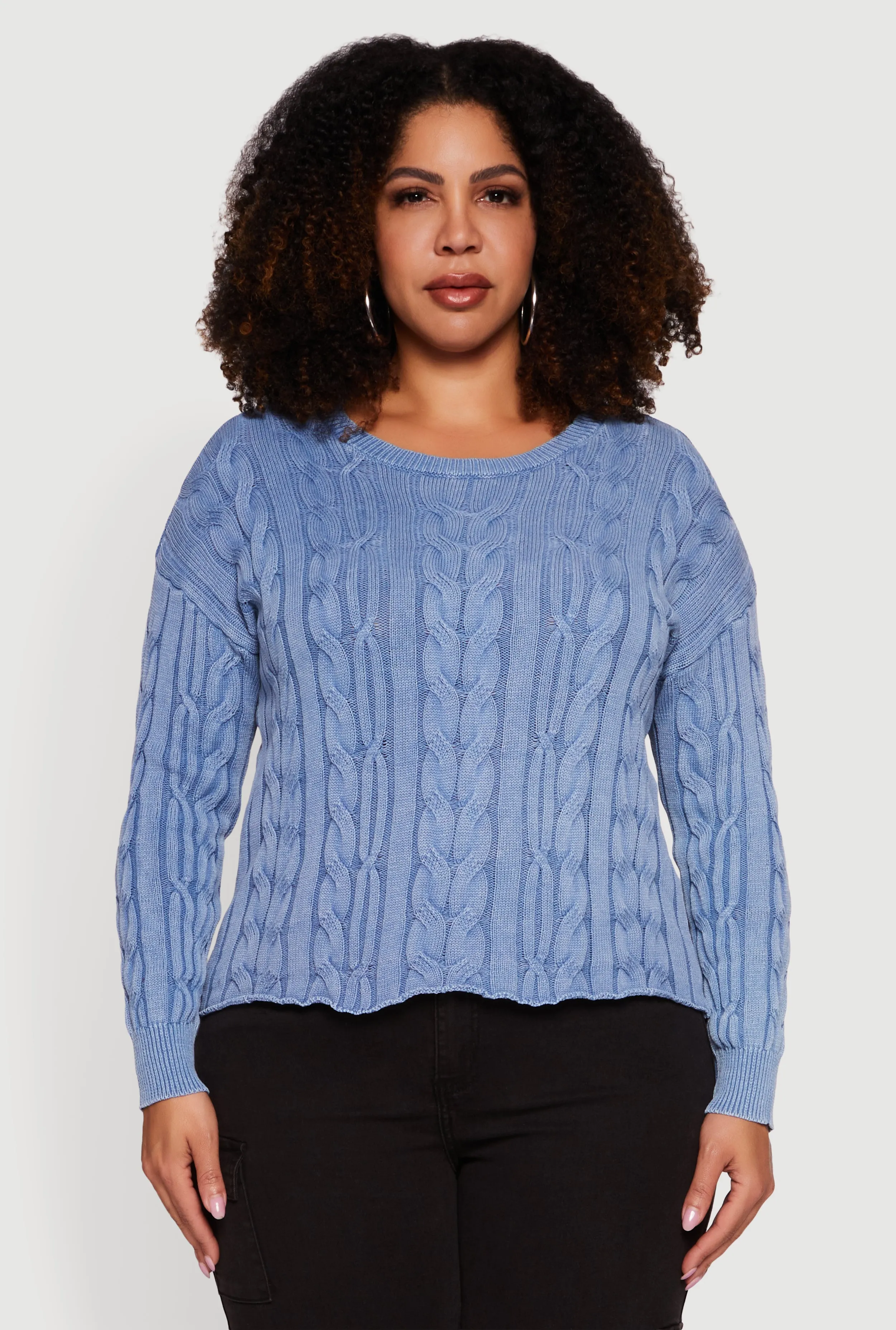 Plus Size Long Sleeve Cable Knit Crew Neck Sweater sold by Rainbow product image thumbnail 2