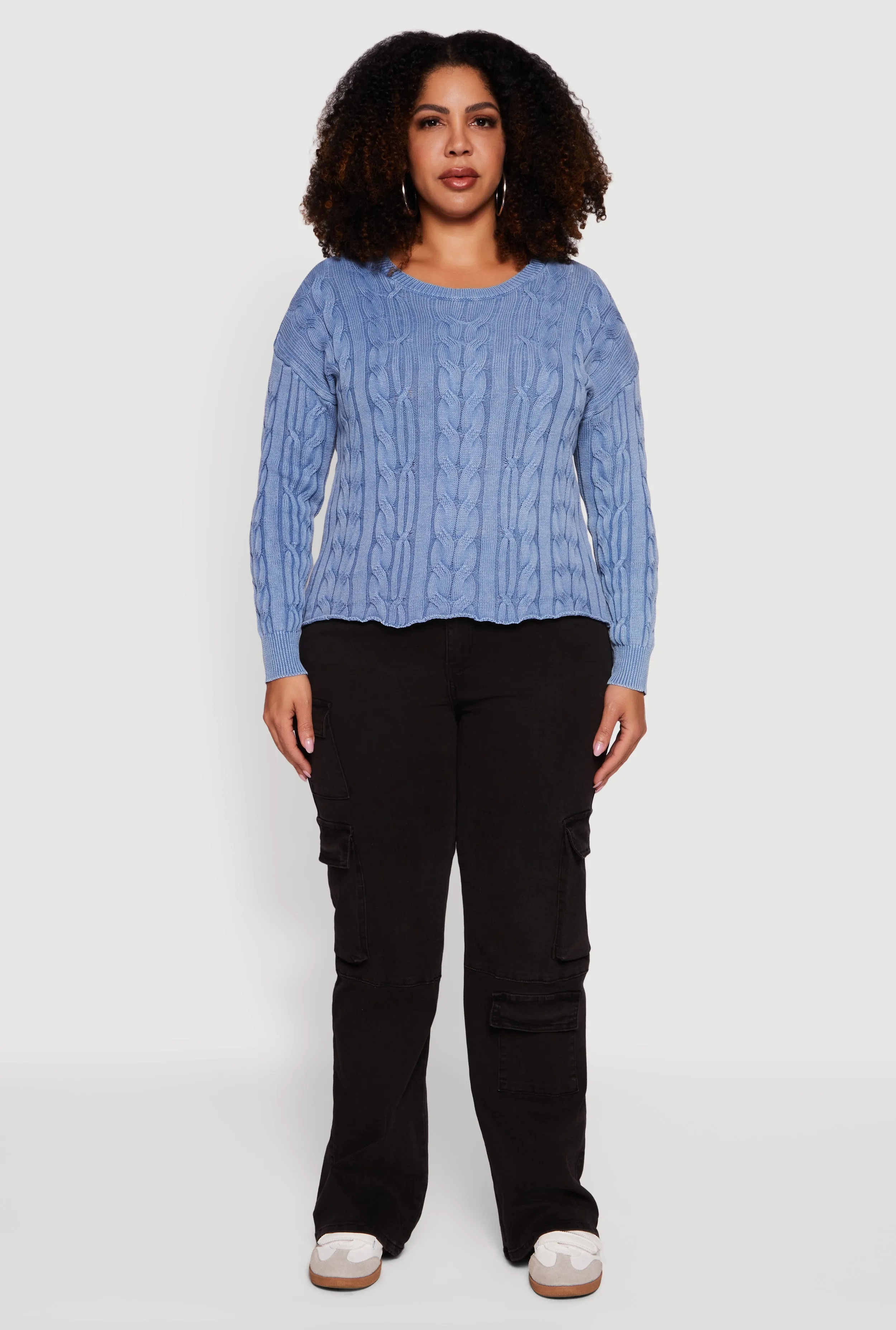 Plus Size Long Sleeve Cable Knit Crew Neck Sweater sold by Rainbow product image thumbnail 3