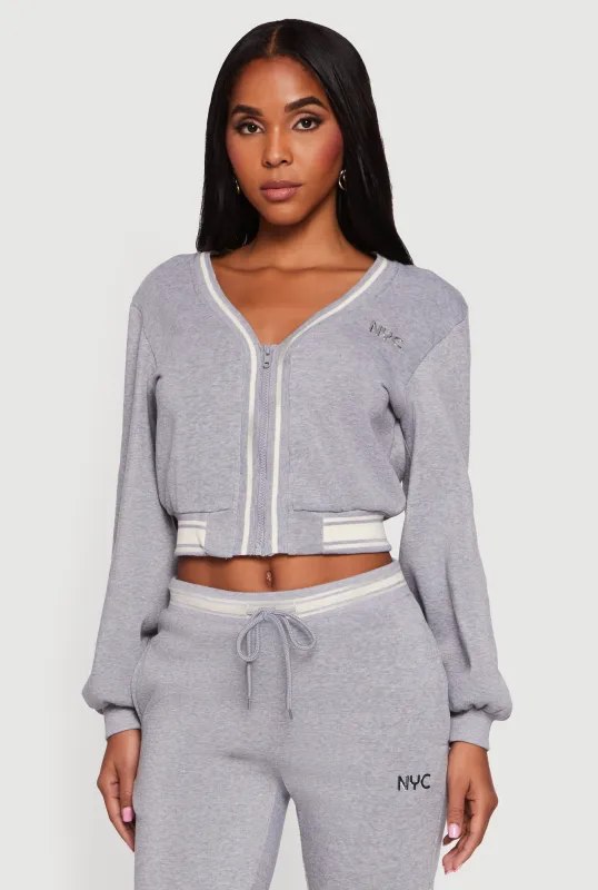 NYC V-Neck Zip Front Cropped Sweatshirt sold by Rainbow