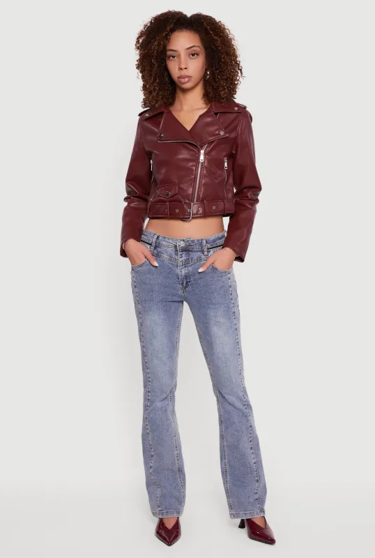 Cropped Faux Leather Belted Moto Jacket sold by Rainbow