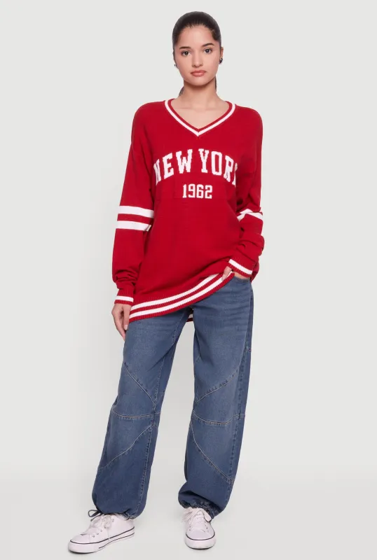 New York Knit V Neck Sweater sold by Rainbow