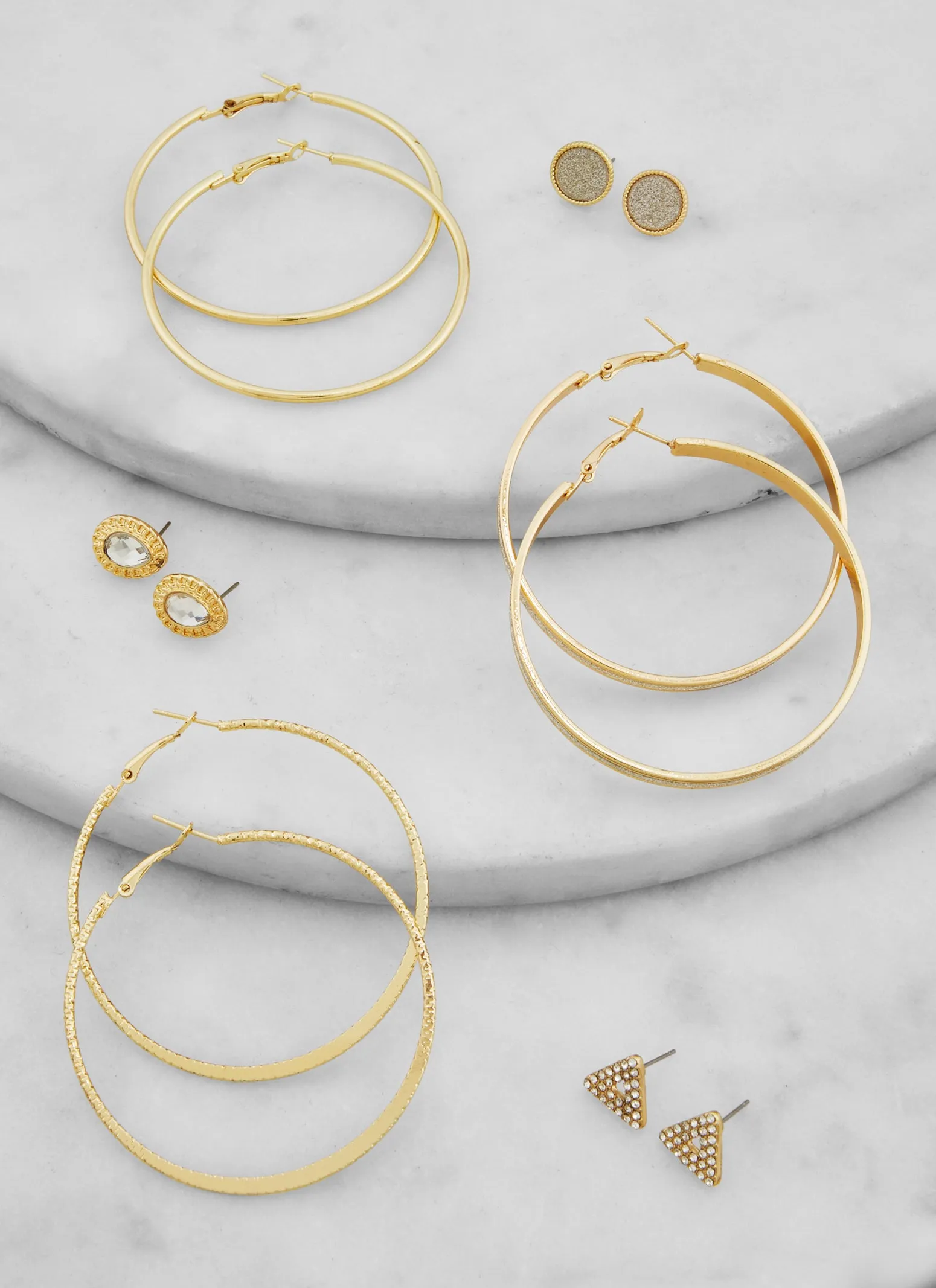 Set of 6 Rhinestone Stud and Hoop Earrings sold by Rainbow product image thumbnail 2