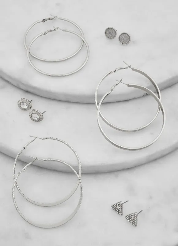 Set of 6 Rhinestone Stud and Hoop Earrings sold by Rainbow