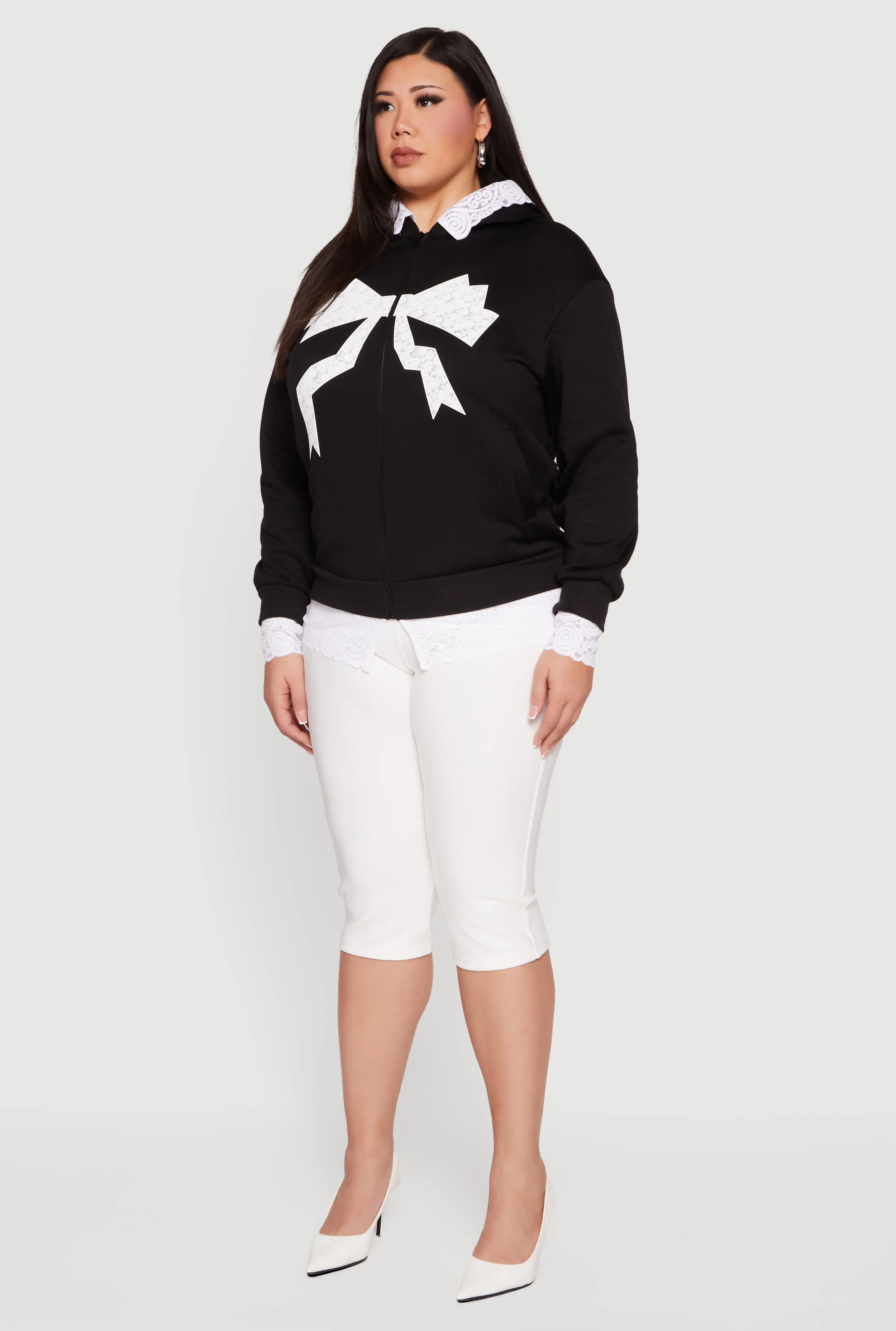 Plus Size Bow Graphic Lace Trim Hooded Sweatshirt sold by Rainbow product image thumbnail 5