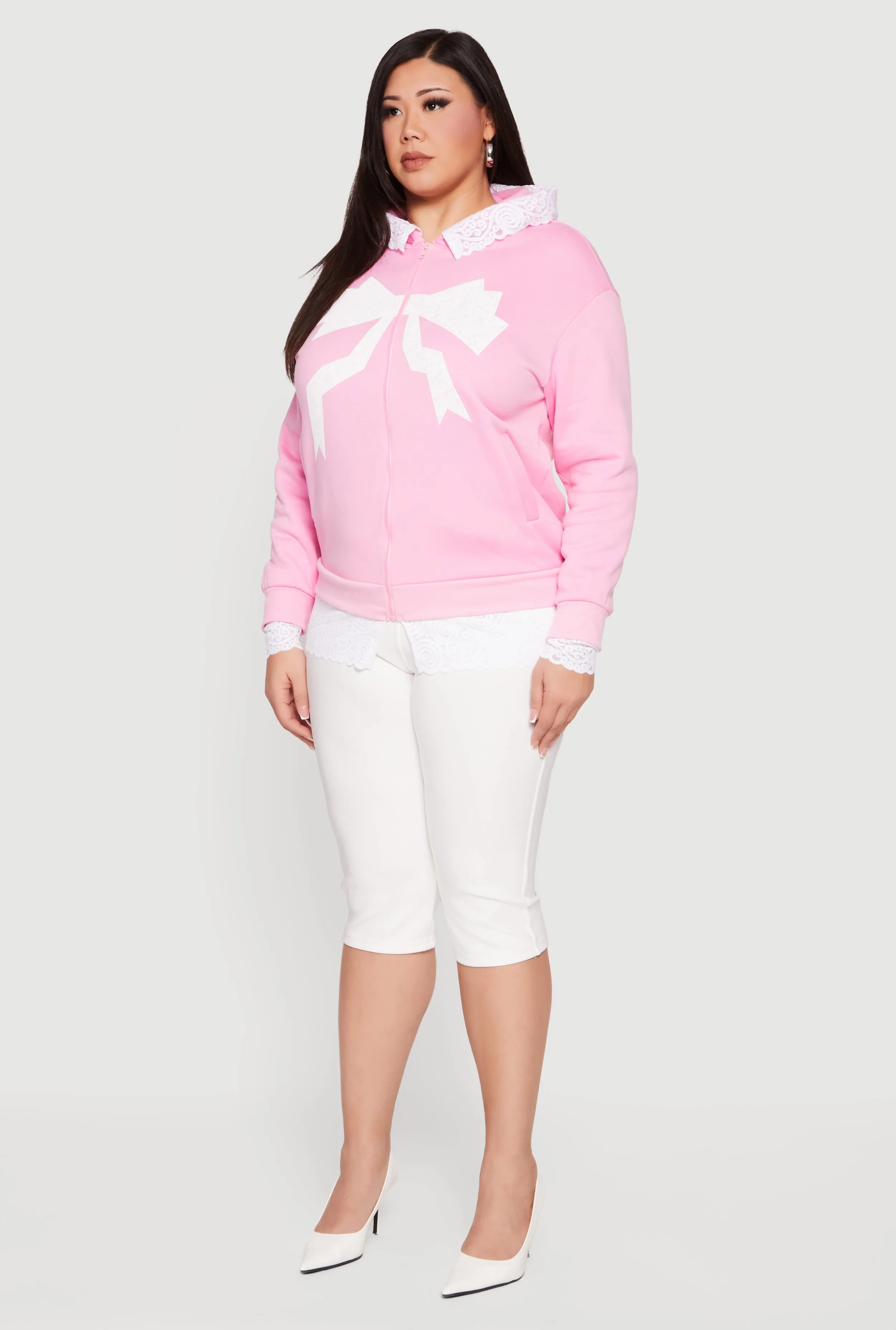 Plus Size Bow Graphic Lace Trim Hooded Sweatshirt sold by Rainbow product image thumbnail 5