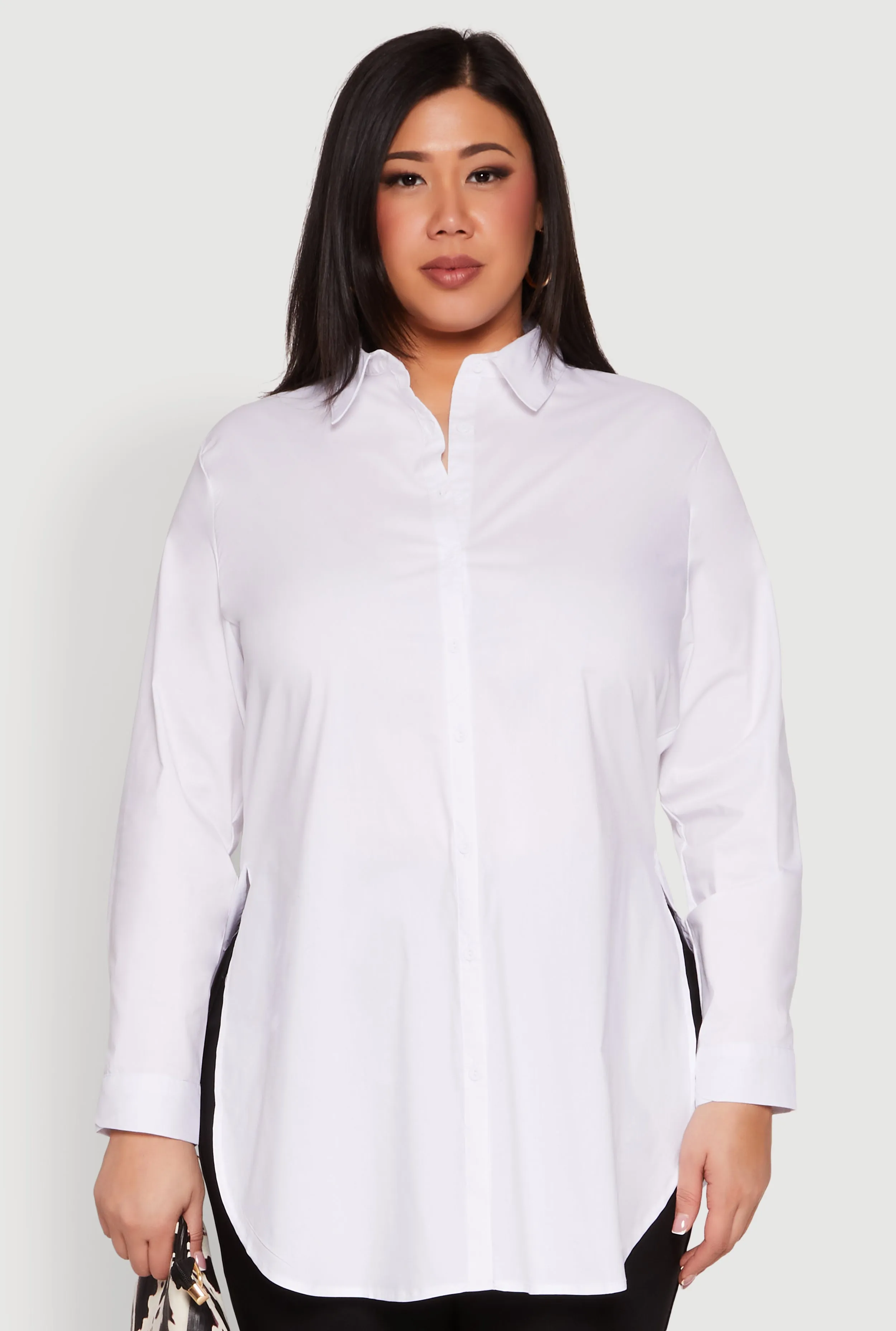 Plus Size Long Sleeve Button Front Tunic Blouse sold by Rainbow product image thumbnail 2