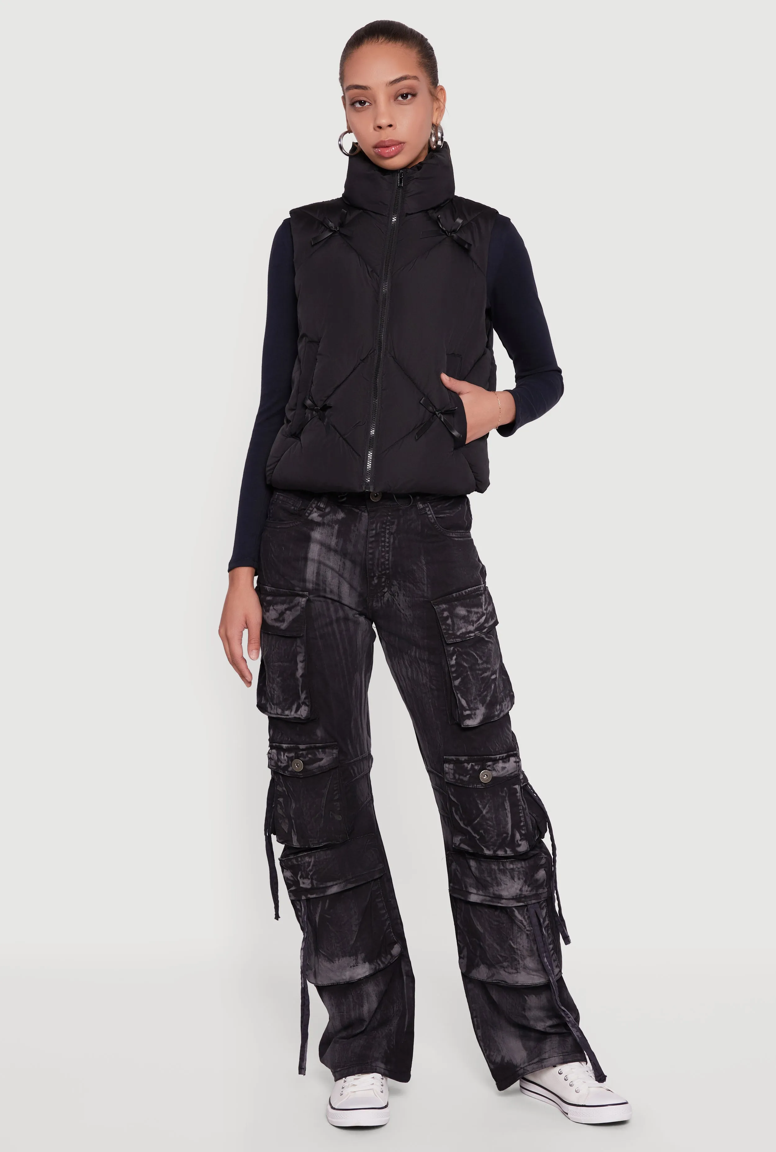 Almost Famous Quilted Puffer Vest with Bows sold by Rainbow