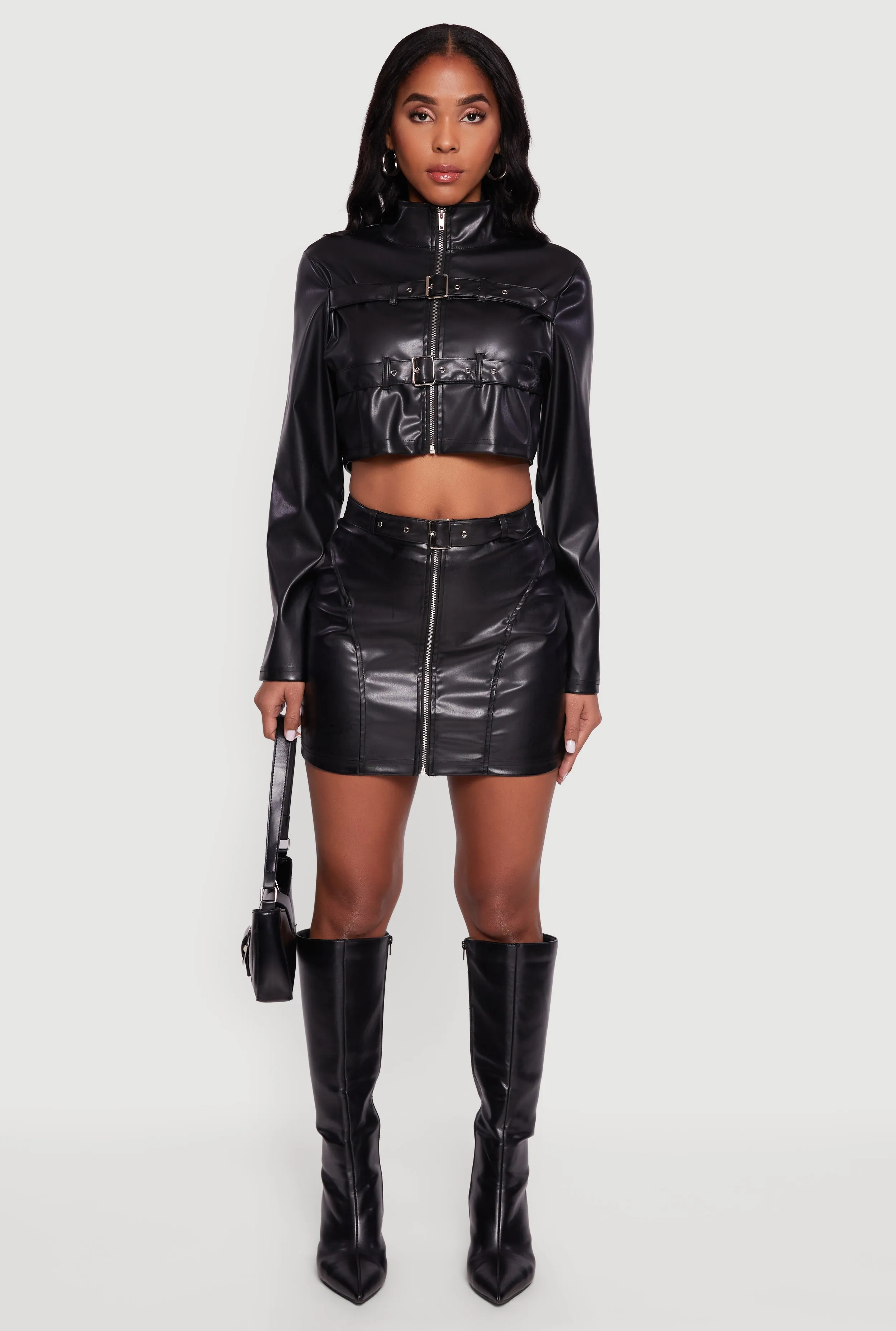 Belted Mini Faux Leather Skirt with Zip Front sold by Rainbow product image thumbnail 2