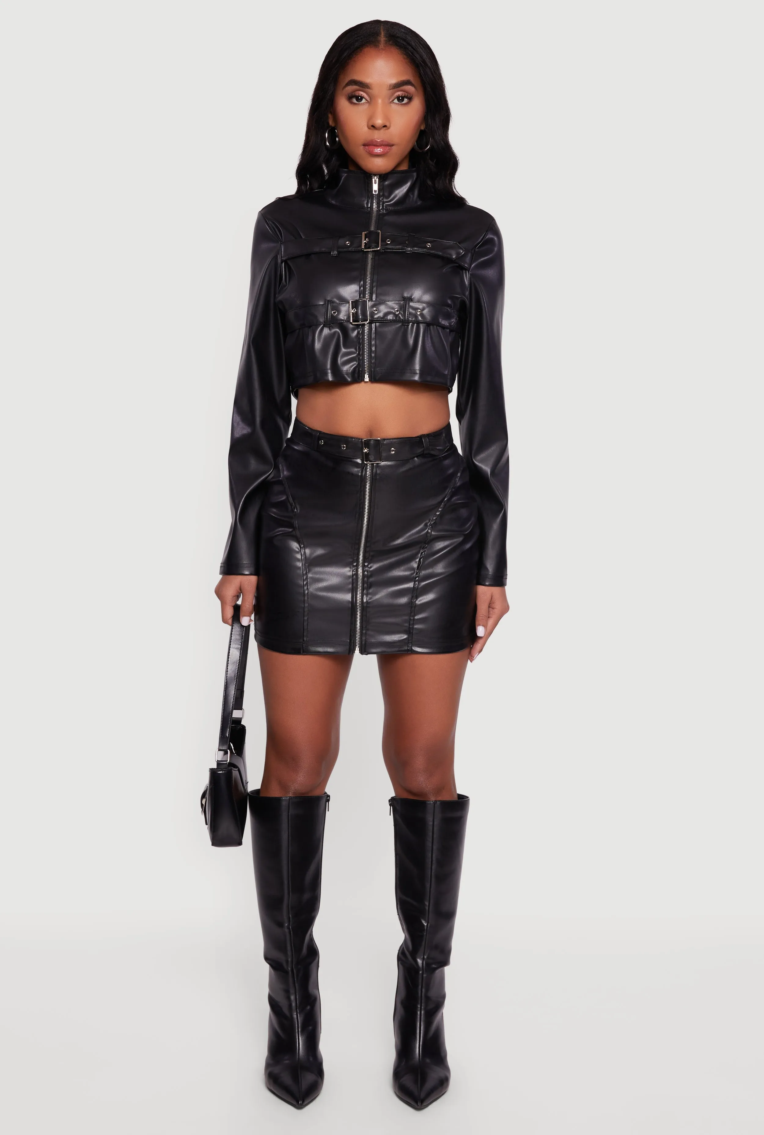 Faux Leather Cropped Moto Jacket with Buckles sold by Rainbow product image thumbnail 3