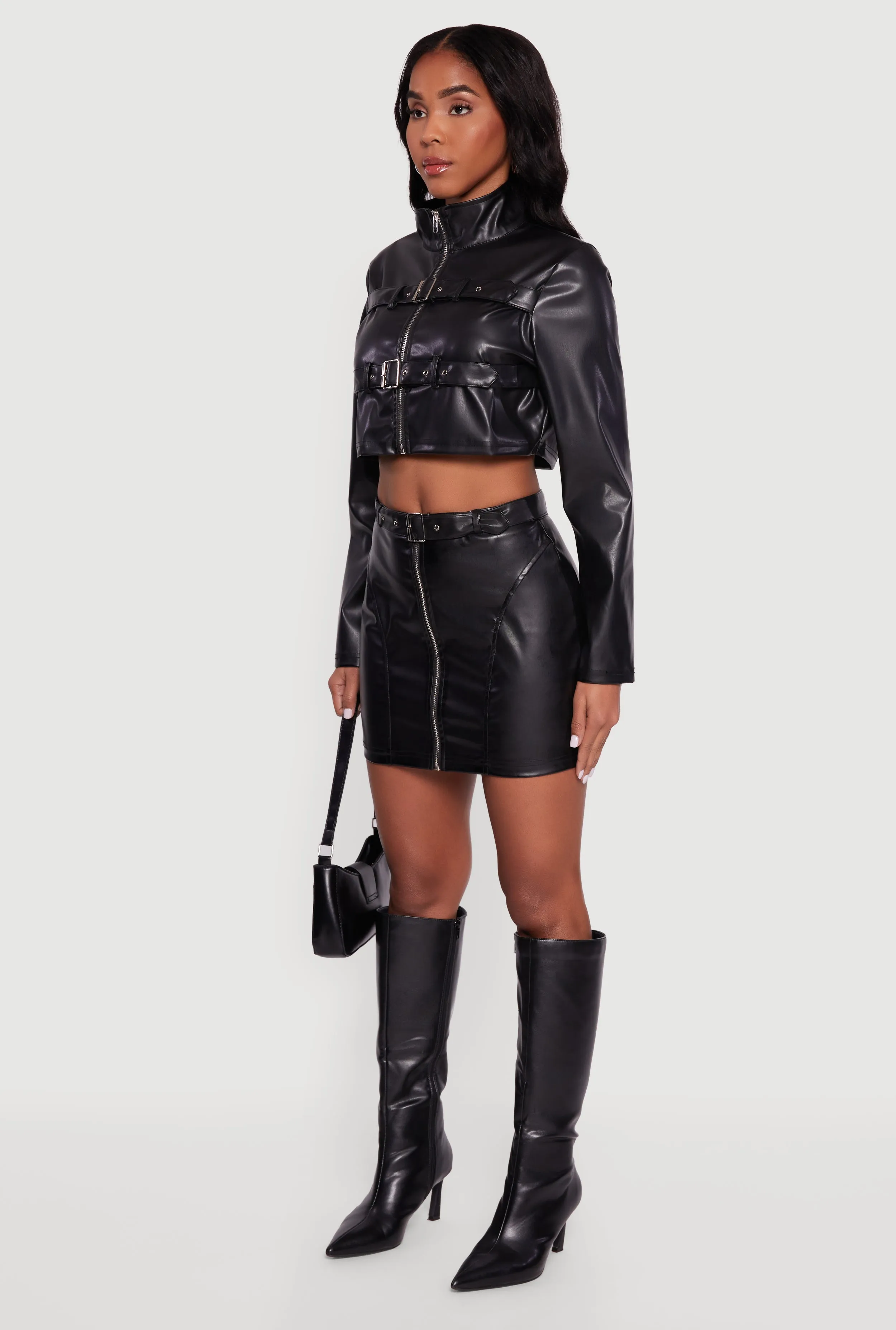 Faux Leather Cropped Moto Jacket with Buckles sold by Rainbow product image thumbnail 5