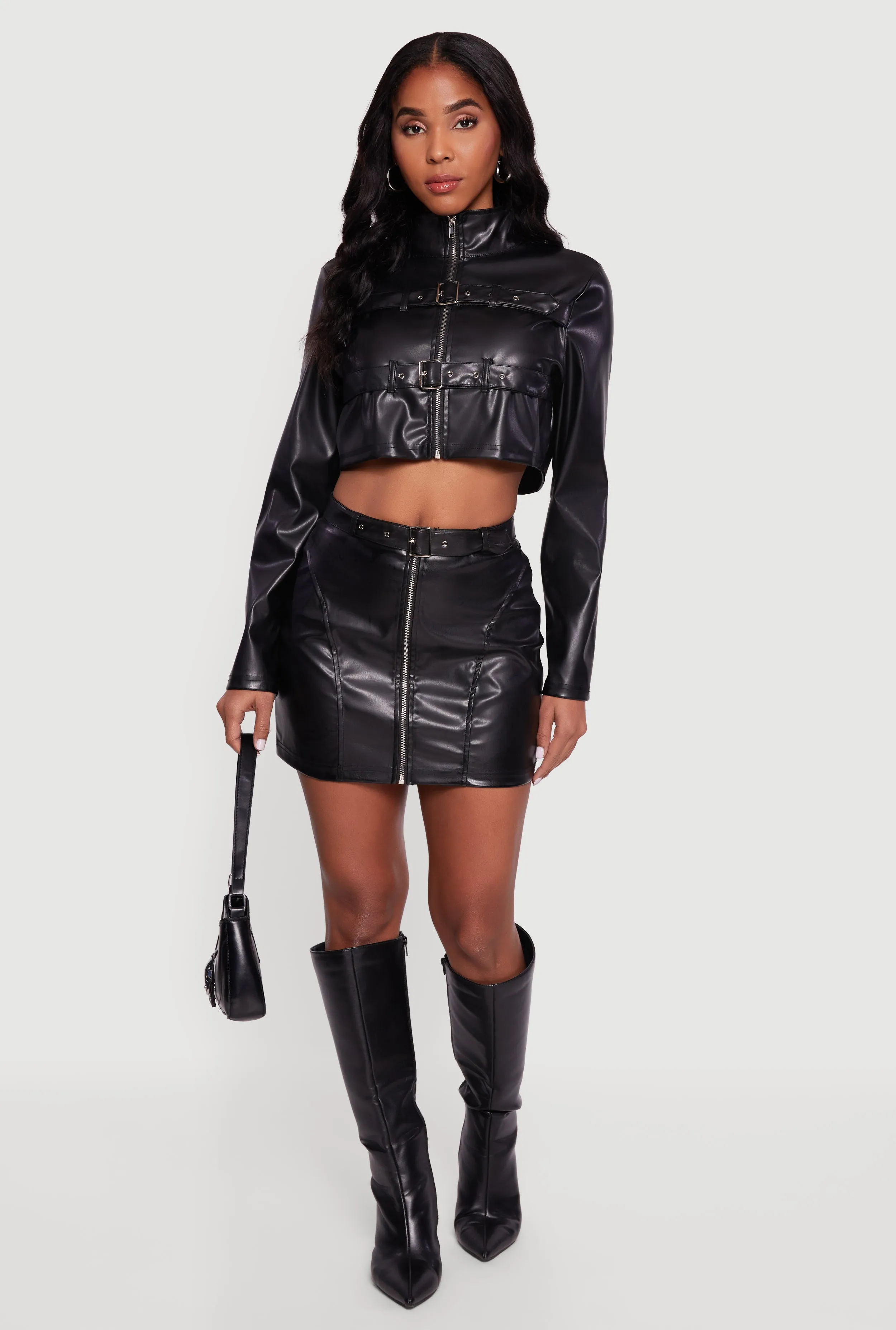 Faux Leather Cropped Moto Jacket with Buckles sold by Rainbow product image thumbnail 2