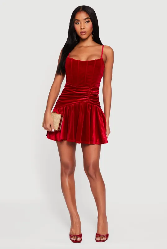 Velvet Ruched Corset Skater Dress sold by Rainbow