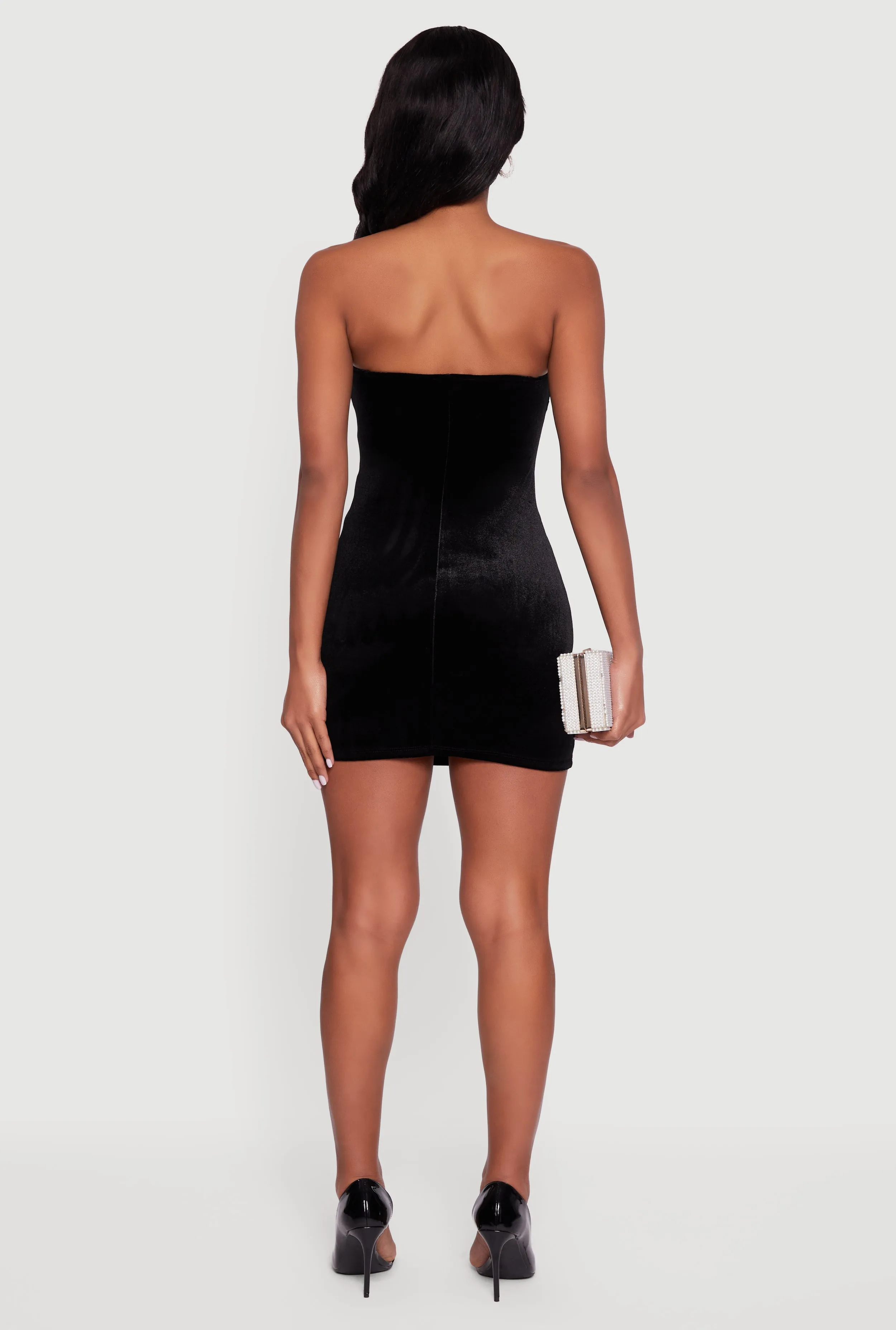 Velvet Strapless Mini Dress with Faux Pearl Bows sold by Rainbow product image thumbnail 5