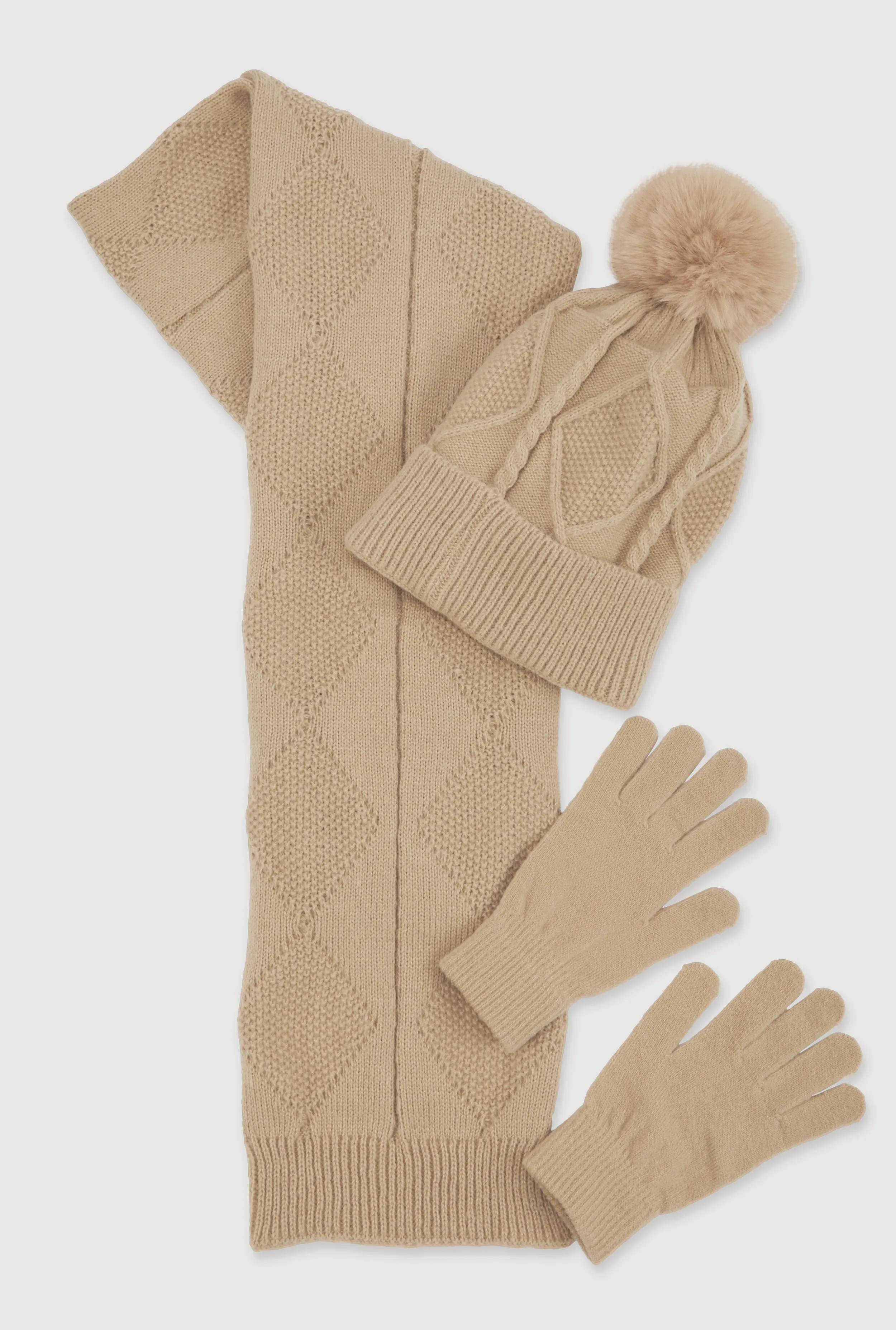 Diamond Patterned Scarf with Beanie and Gloves sold by Rainbow product image thumbnail 3