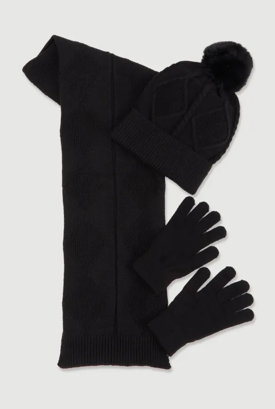 Diamond Patterned Scarf with Beanie and Gloves sold by Rainbow