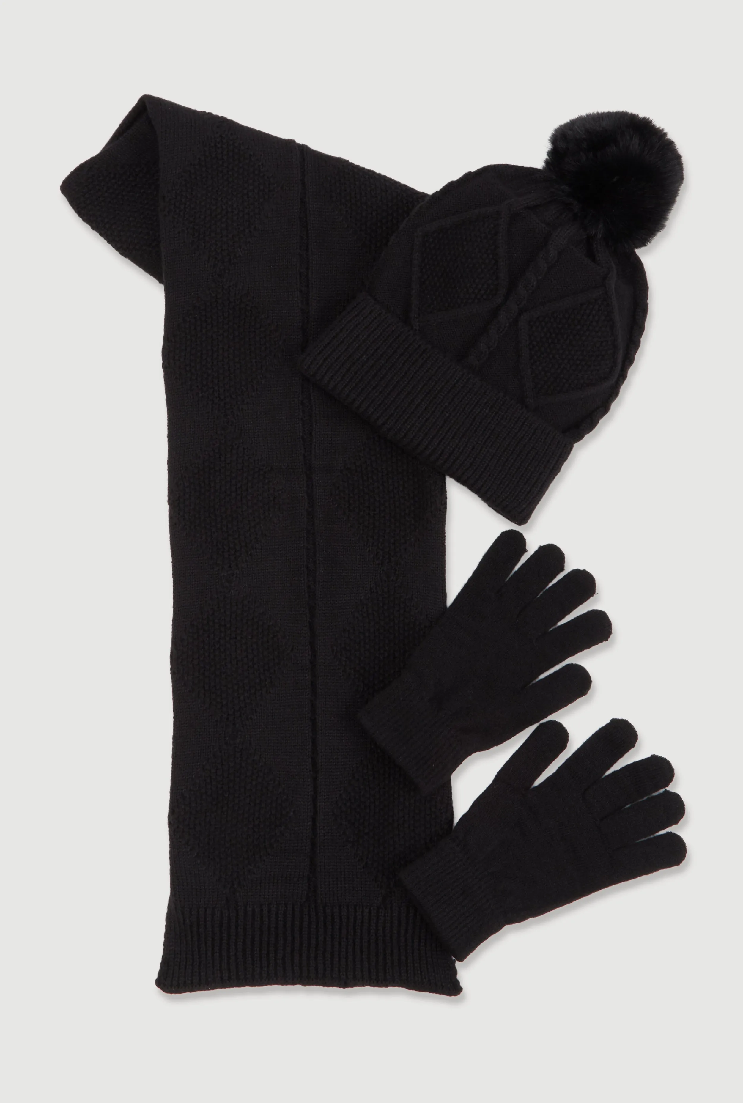 Diamond Patterned Scarf with Beanie and Gloves sold by Rainbow