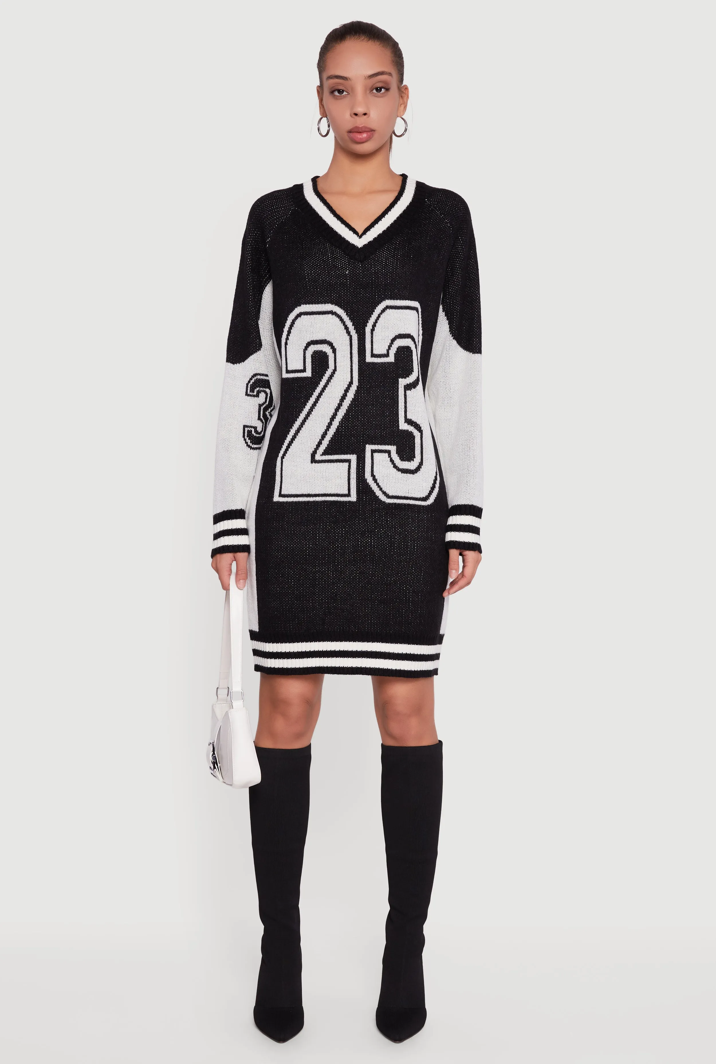 23 Graphic Long Sleeve V-Neck Sweater Dress sold by Rainbow product image thumbnail 2