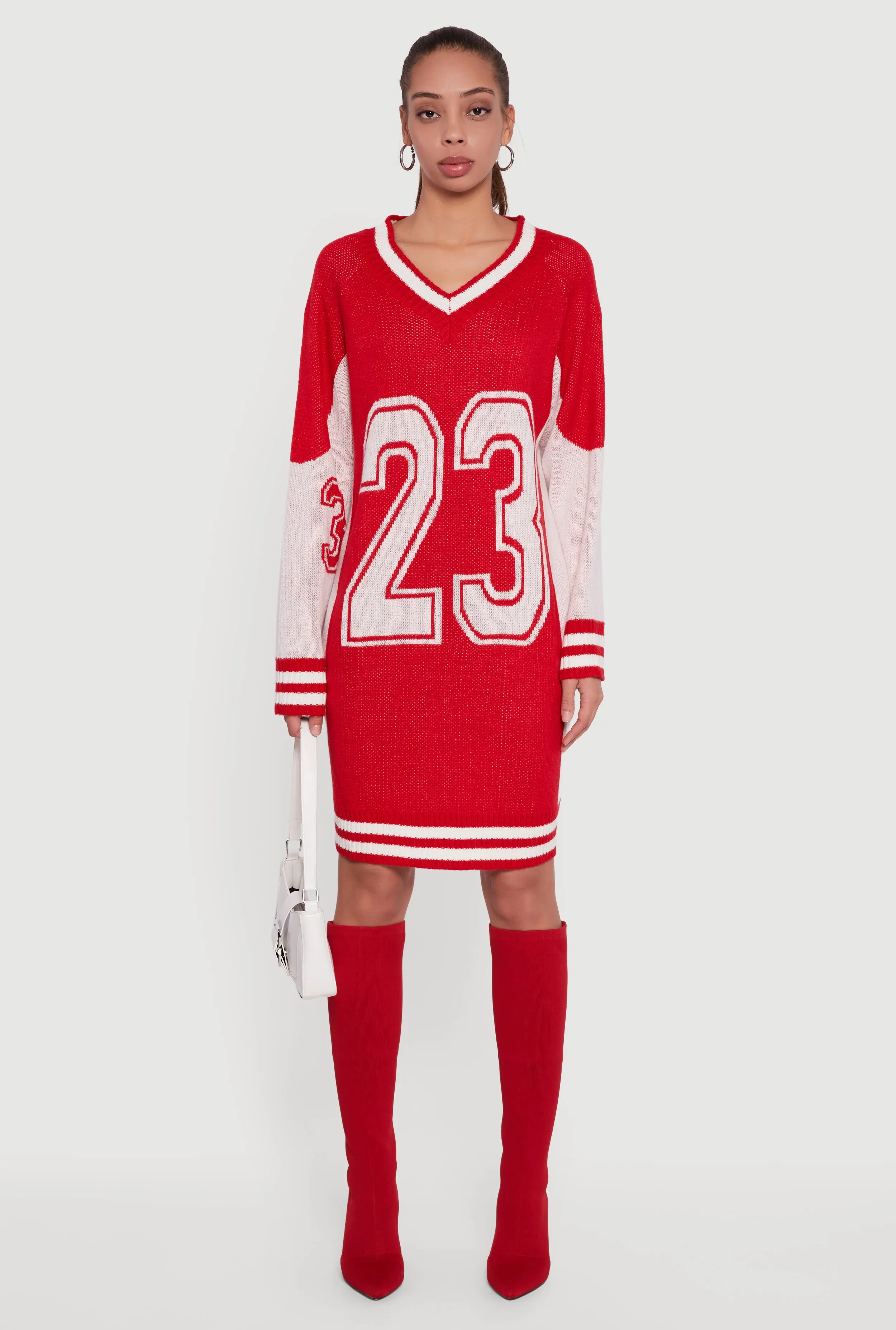 23 Graphic Long Sleeve V-Neck Sweater Dress sold by Rainbow product image thumbnail 2