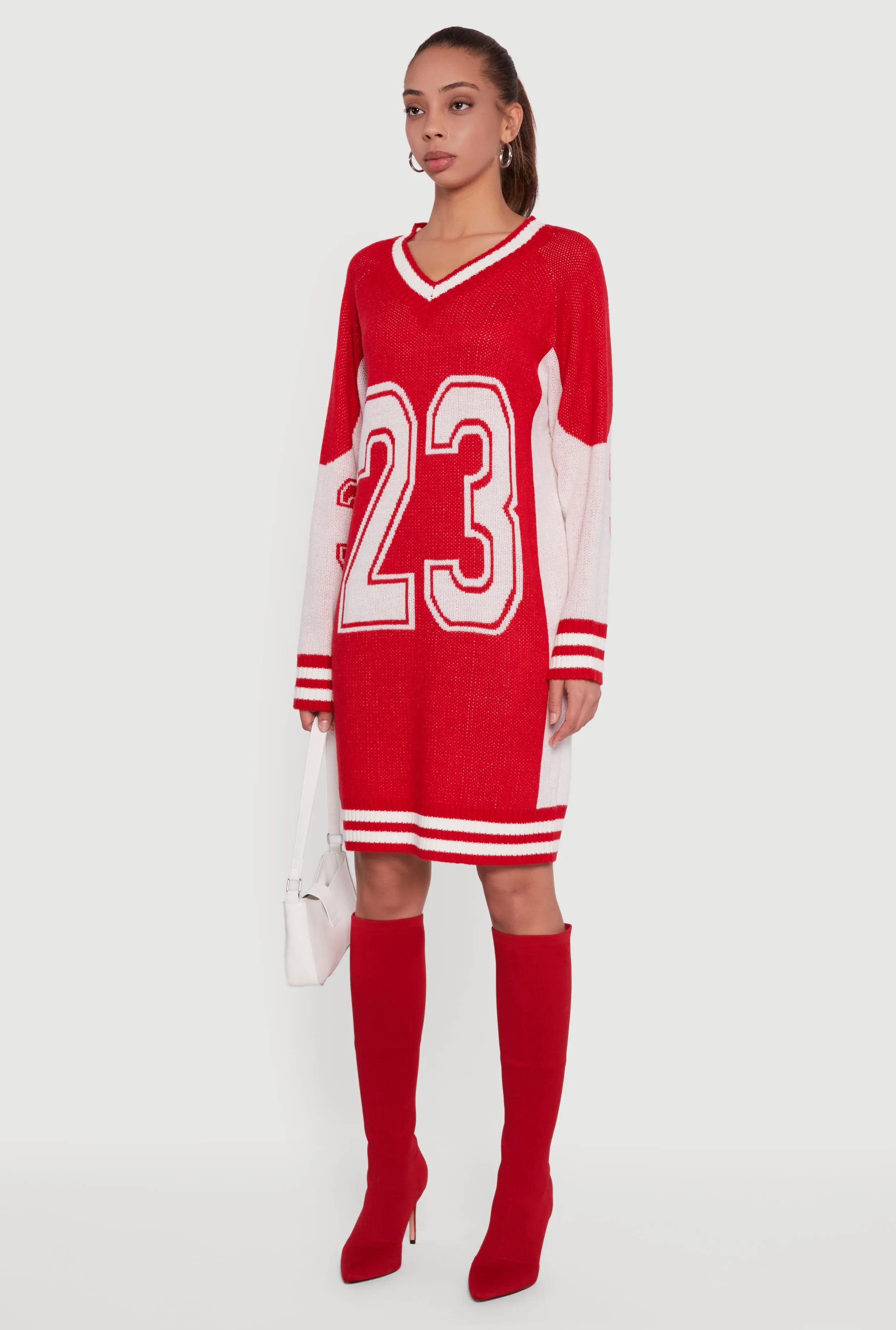 23 Graphic Long Sleeve V-Neck Sweater Dress sold by Rainbow product image thumbnail 3