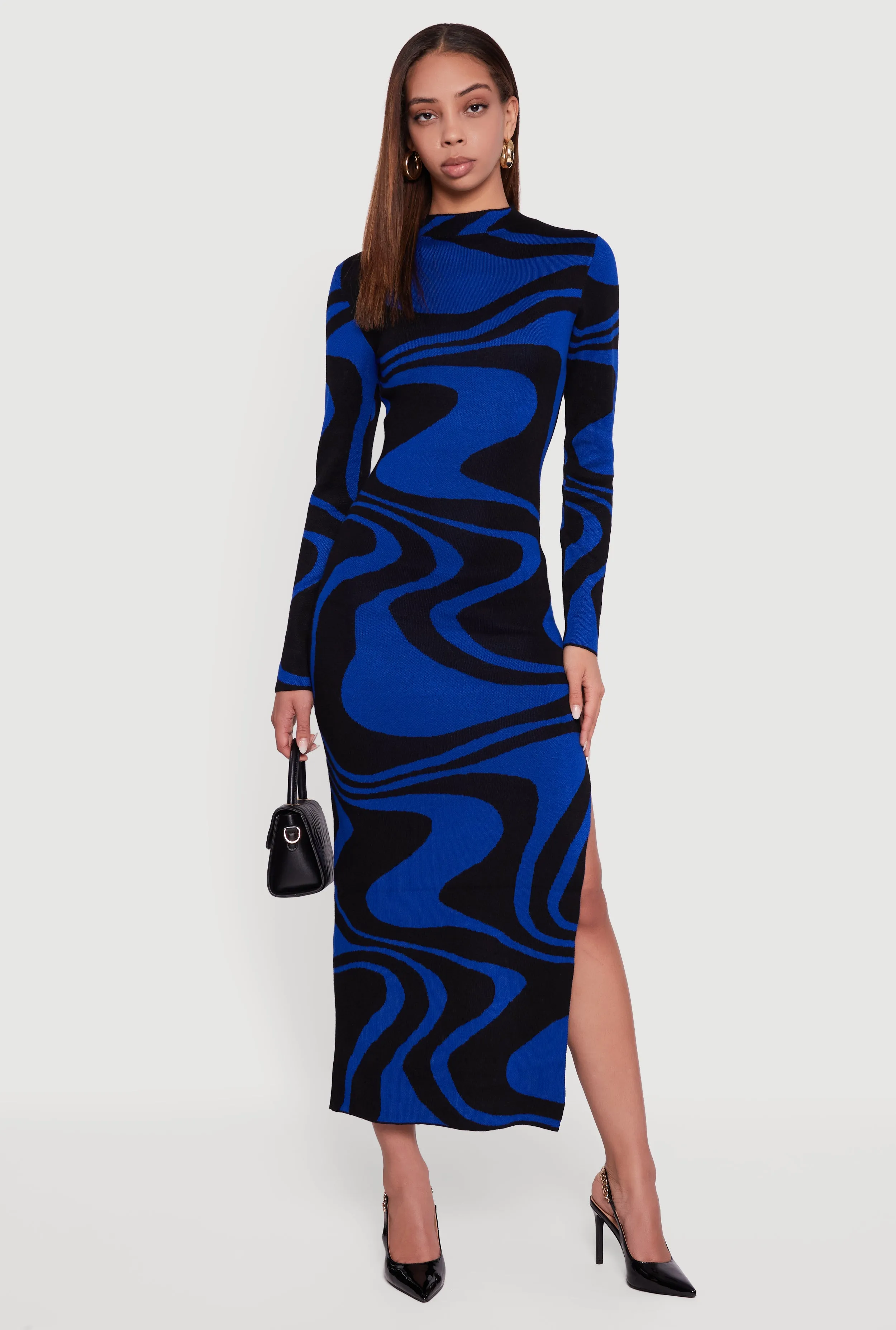 Psychedelic Swirl Long Sleeve Mock Neck Maxi Sweater Dress sold by Rainbow product image thumbnail 2