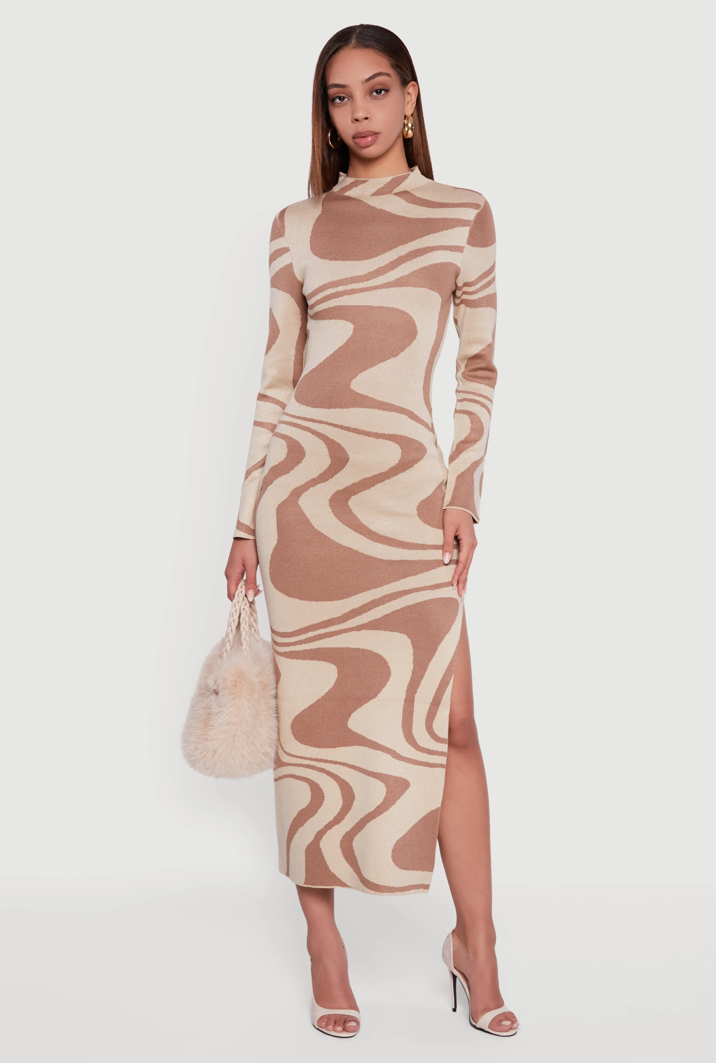 Psychedelic Swirl Long Sleeve Mock Neck Maxi Sweater Dress sold by Rainbow