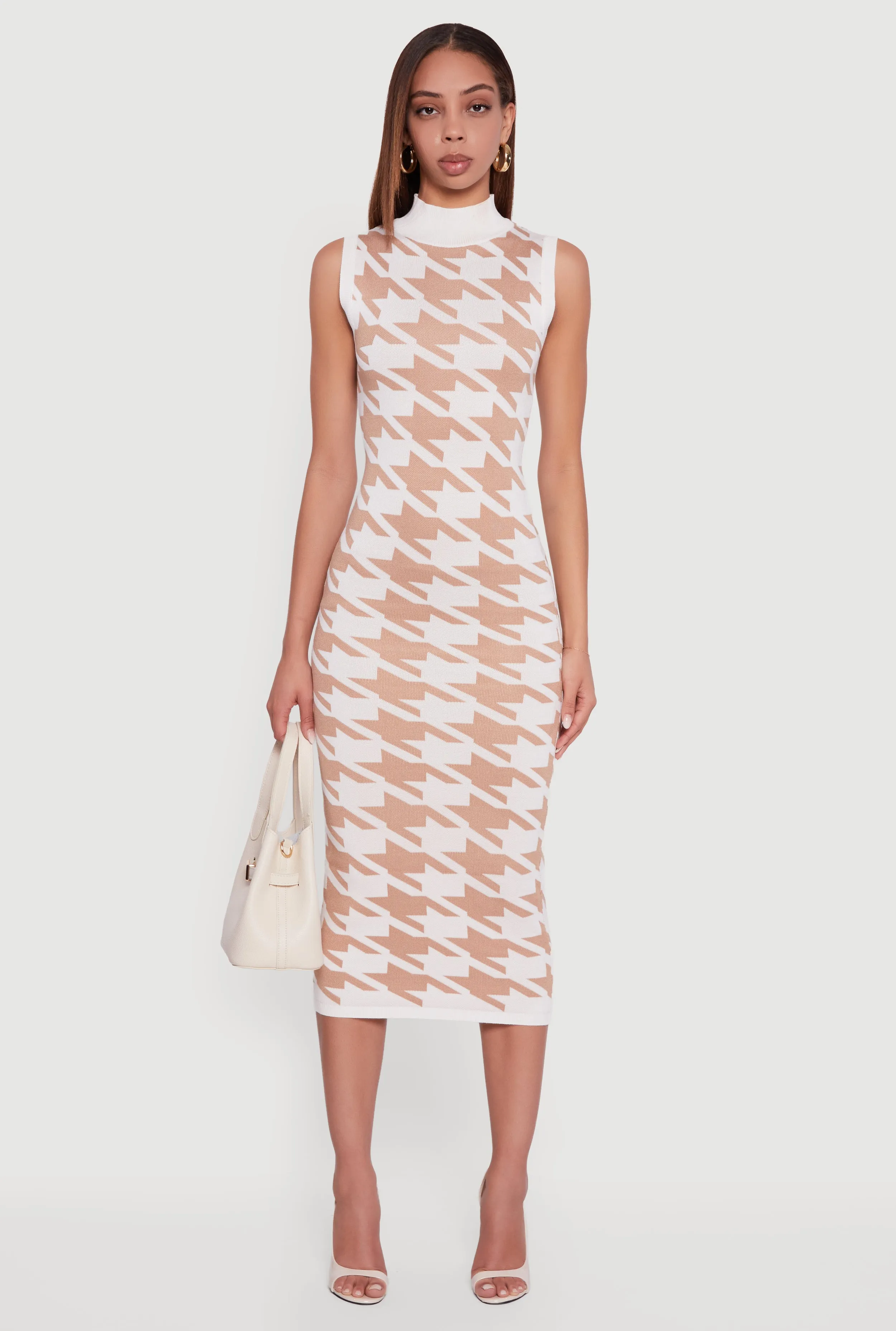 Houndstooth Sleeveless Mock Neck Midi Sweater Dress sold by Rainbow product image thumbnail 2