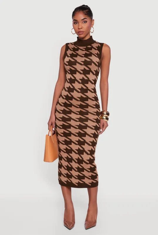 Houndstooth Sleeveless Mock Neck Midi Sweater Dress sold by Rainbow
