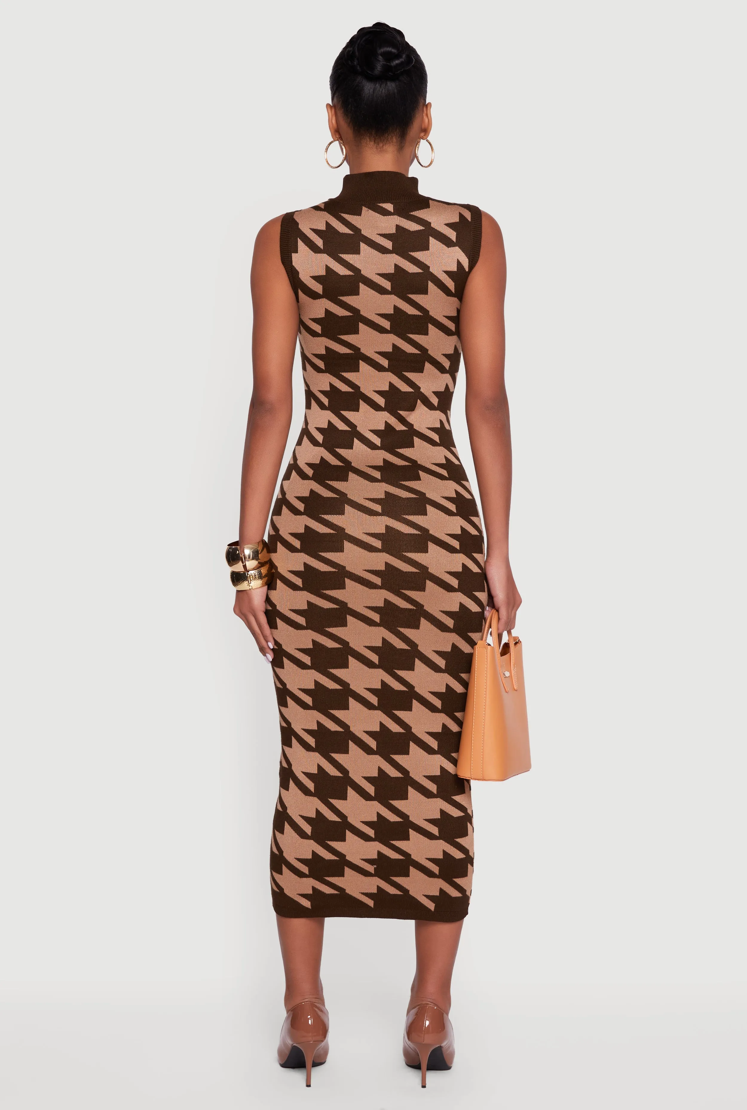 Houndstooth Sleeveless Mock Neck Midi Sweater Dress sold by Rainbow product image thumbnail 5