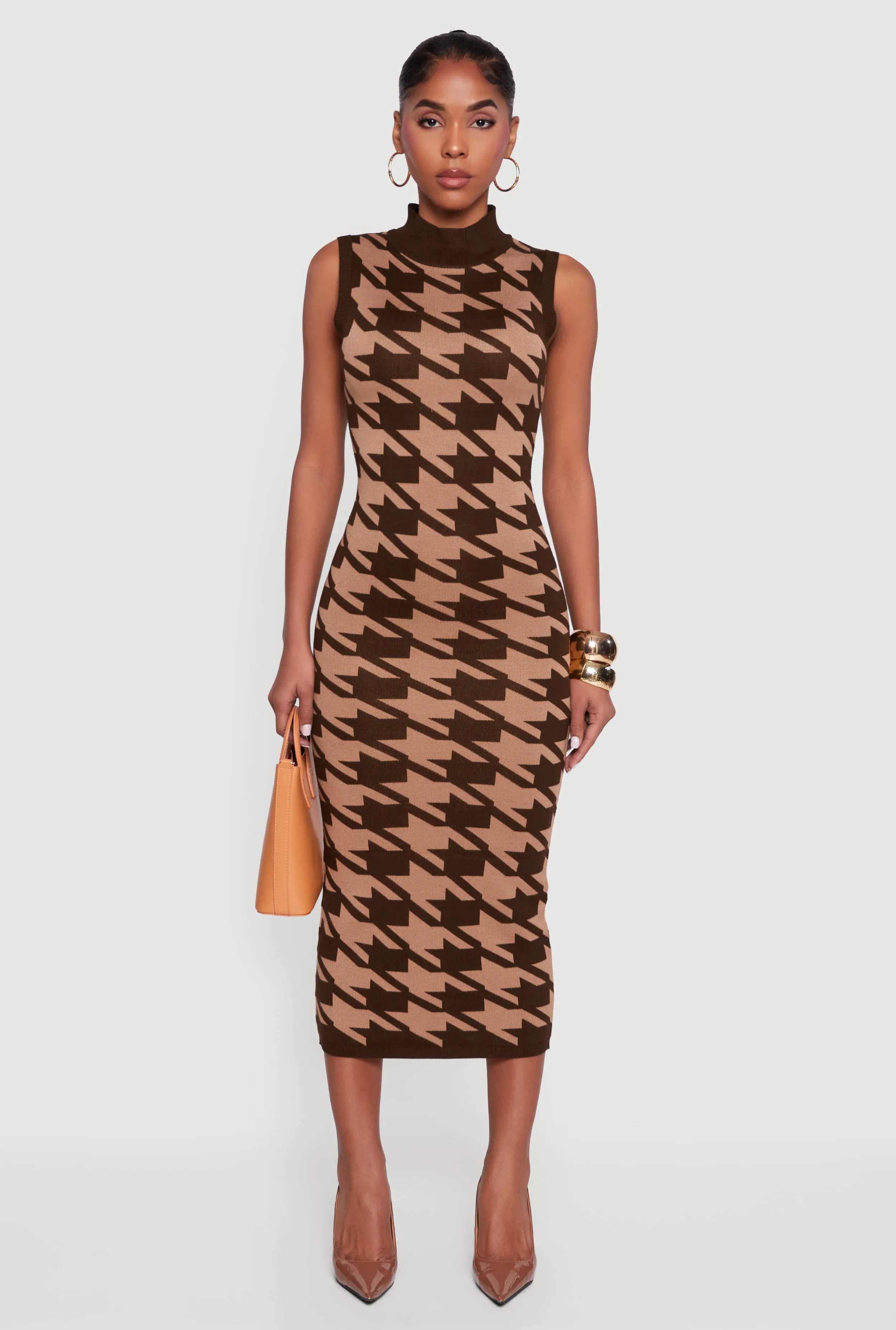 Houndstooth Sleeveless Mock Neck Midi Sweater Dress sold by Rainbow product image thumbnail 2
