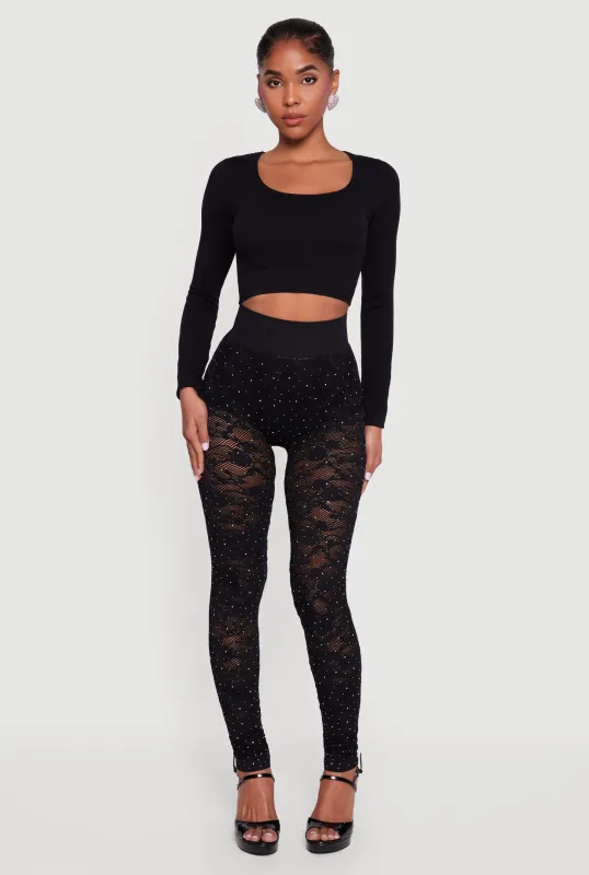 Rhinestone Laser Cut High Waisted Leggings sold by Rainbow