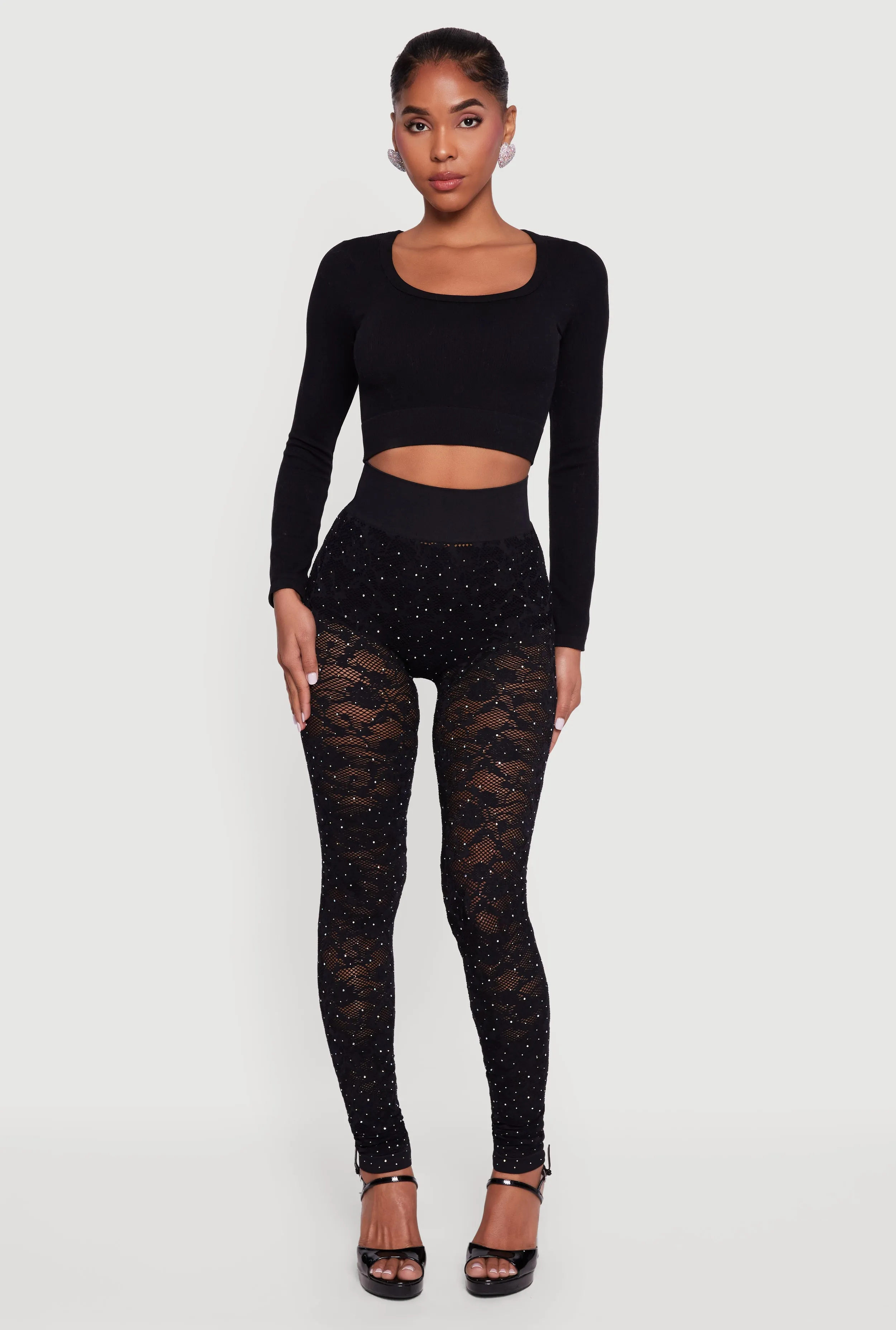 Rhinestone Laser Cut High Waisted Leggings sold by Rainbow