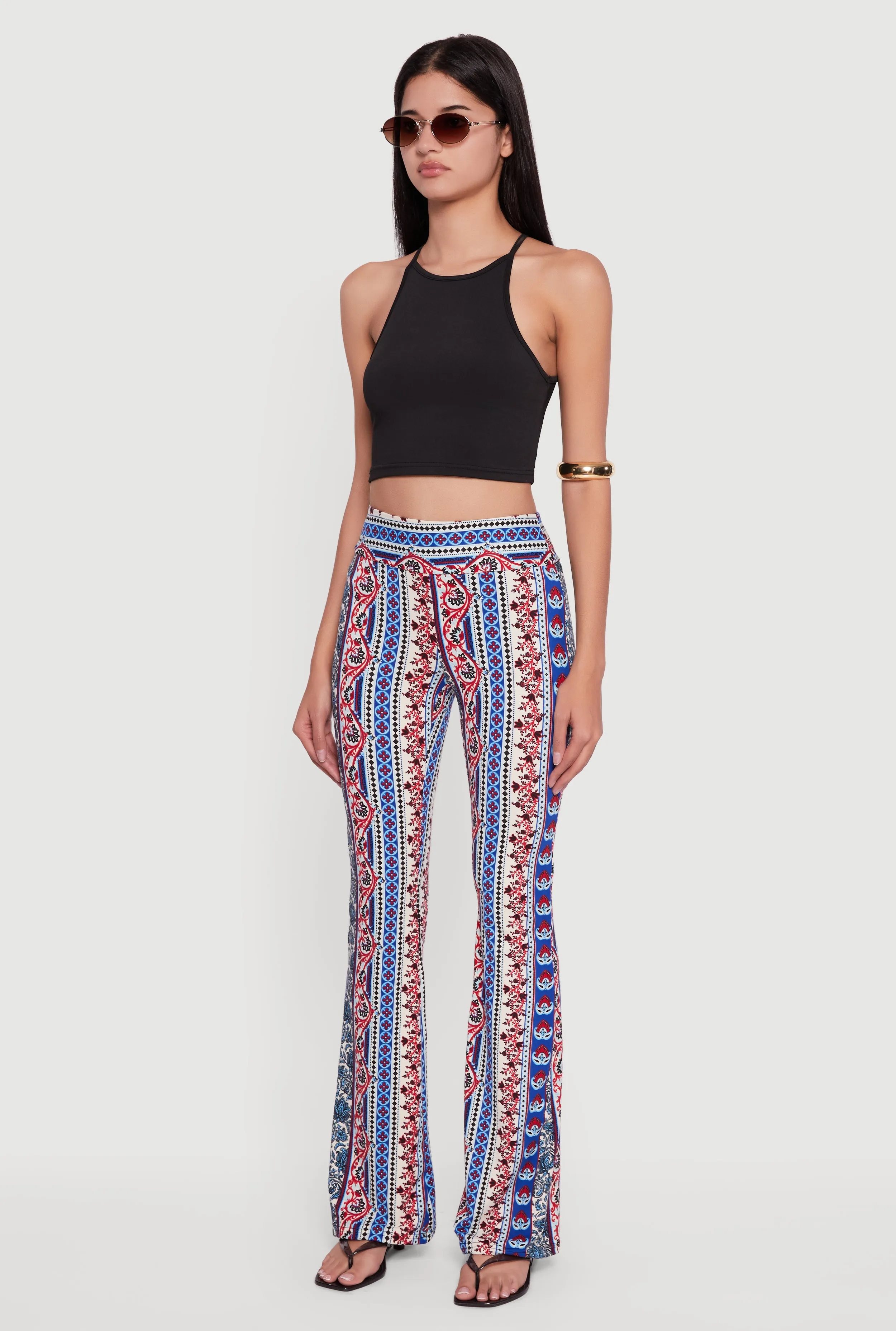 Boho Border Print High Waisted Flare Leg Pants sold by Rainbow product image thumbnail 3