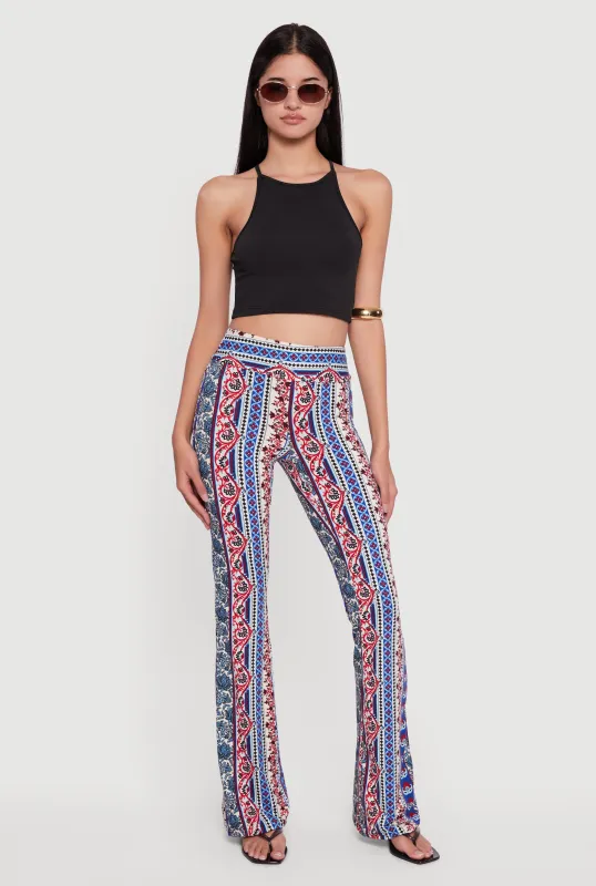 Boho Border Print High Waisted Flare Leg Pants sold by Rainbow