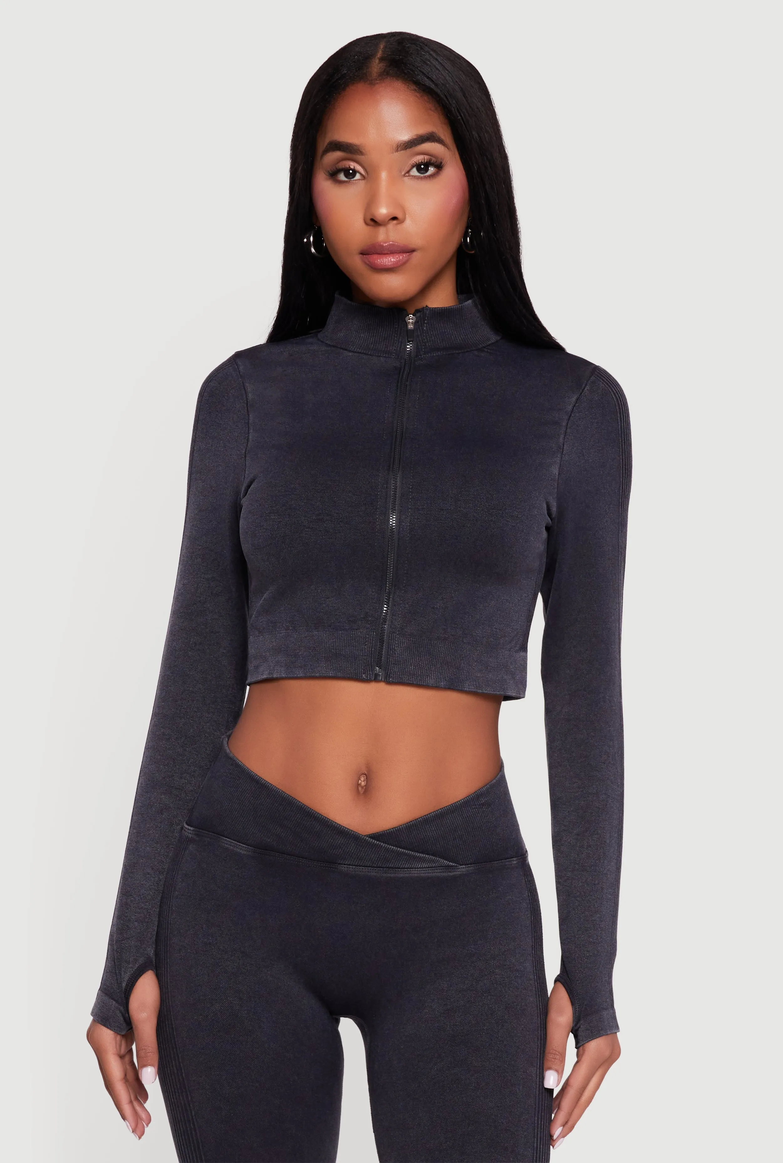 Seamless Acid Wash Cropped Track Jacket sold by Rainbow