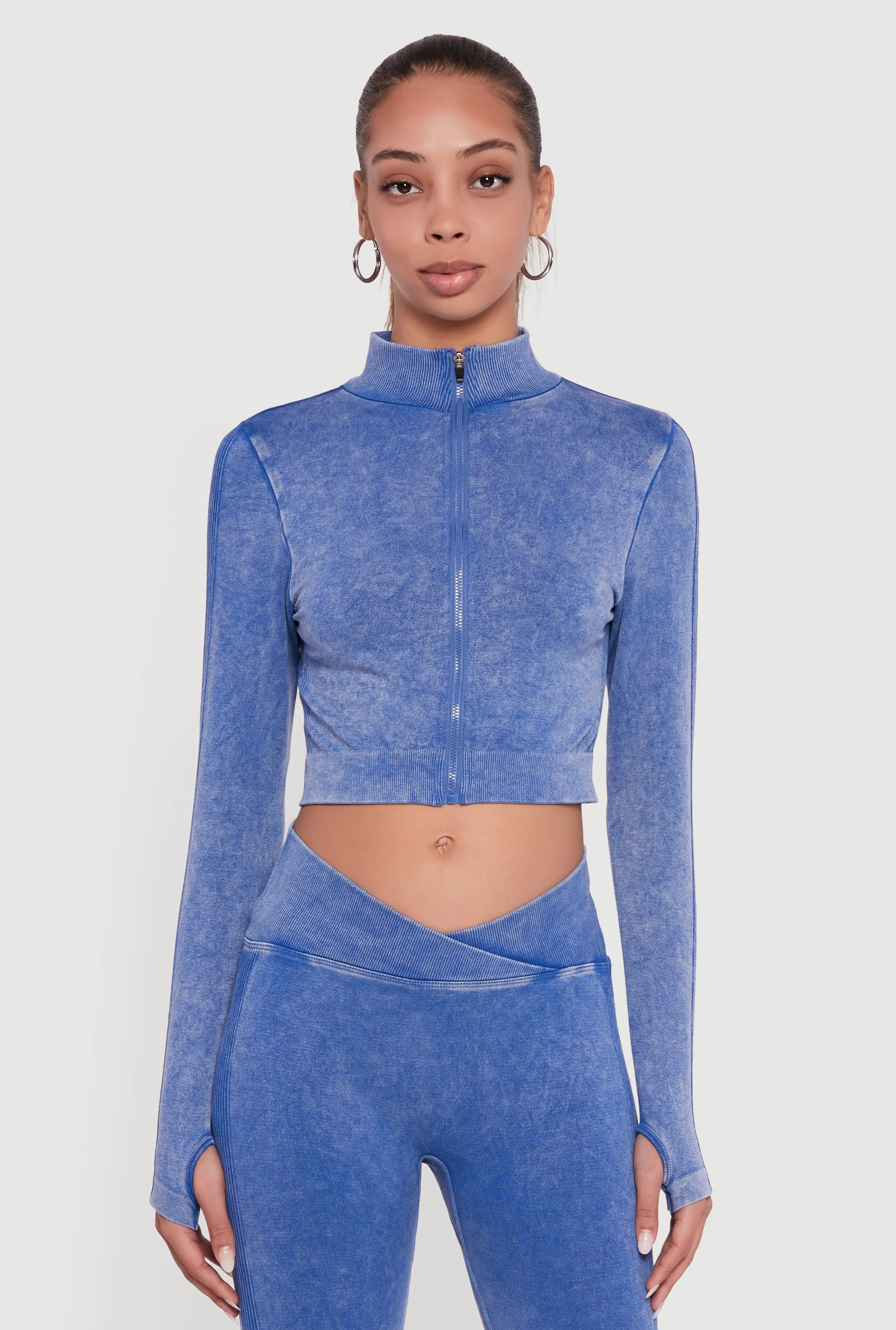 Seamless Acid Wash Cropped Track Jacket sold by Rainbow