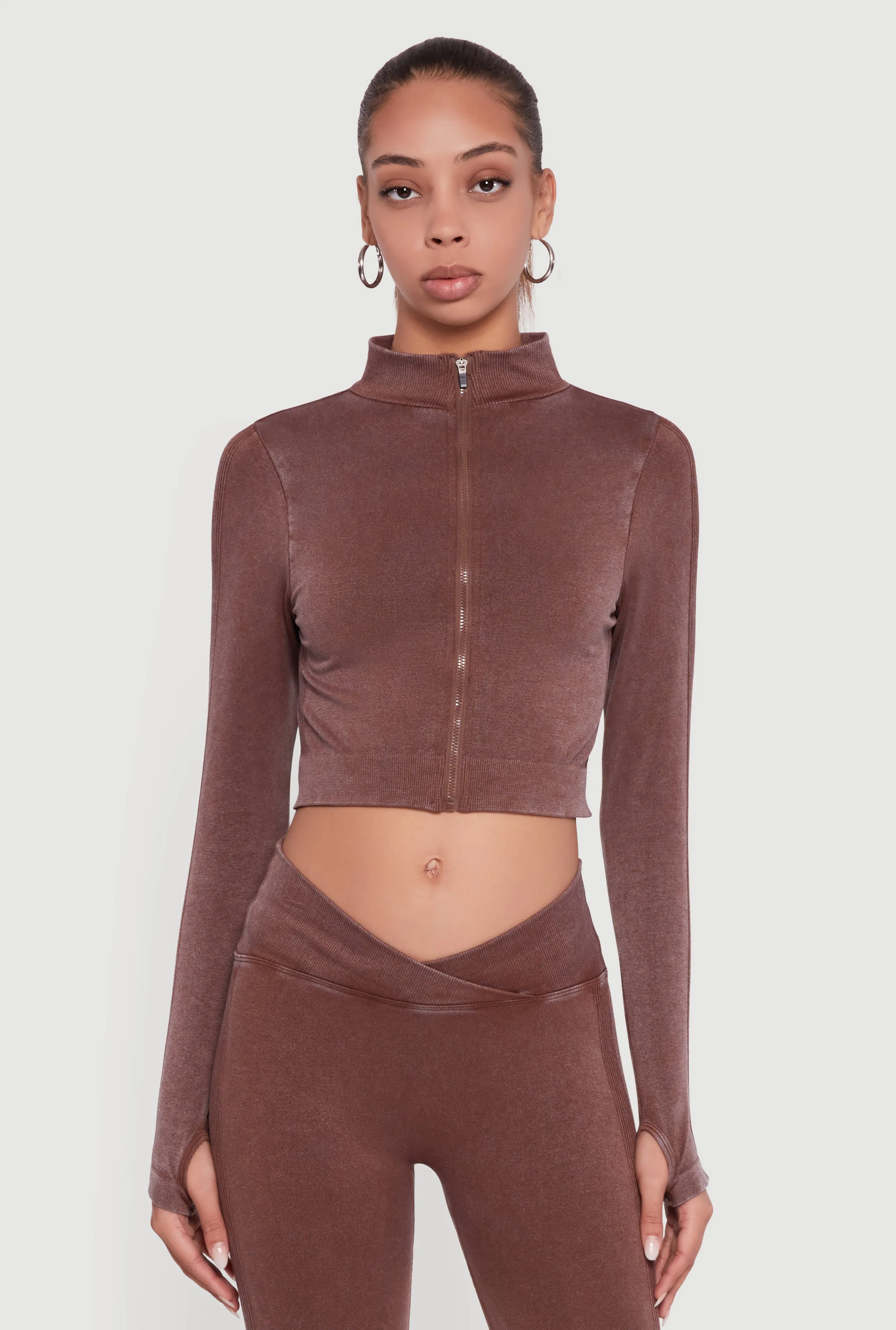 Seamless Acid Wash Cropped Track Jacket sold by Rainbow